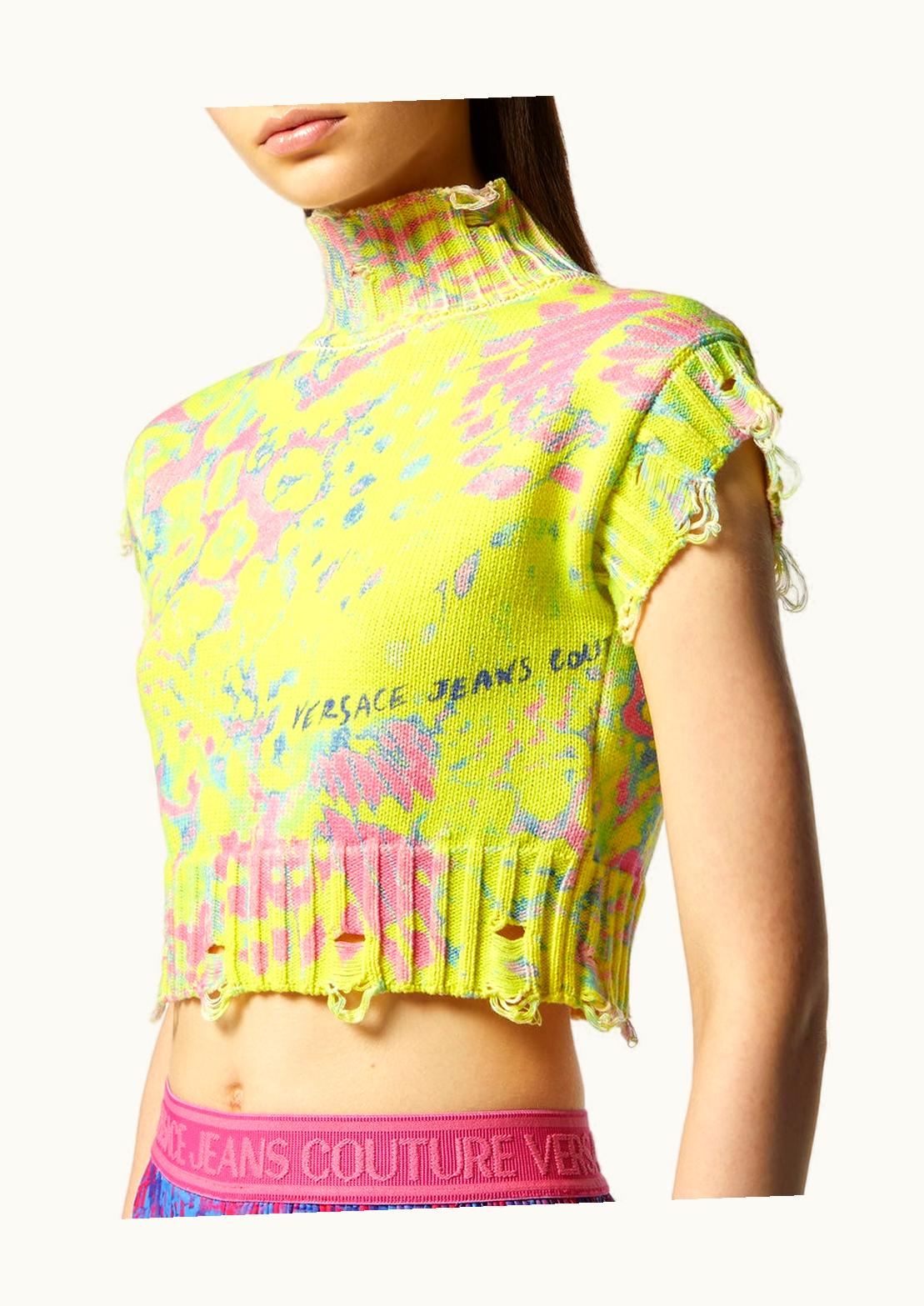 Versace Versace Distressed Animalier Knit Crop Jumper Green, Pink