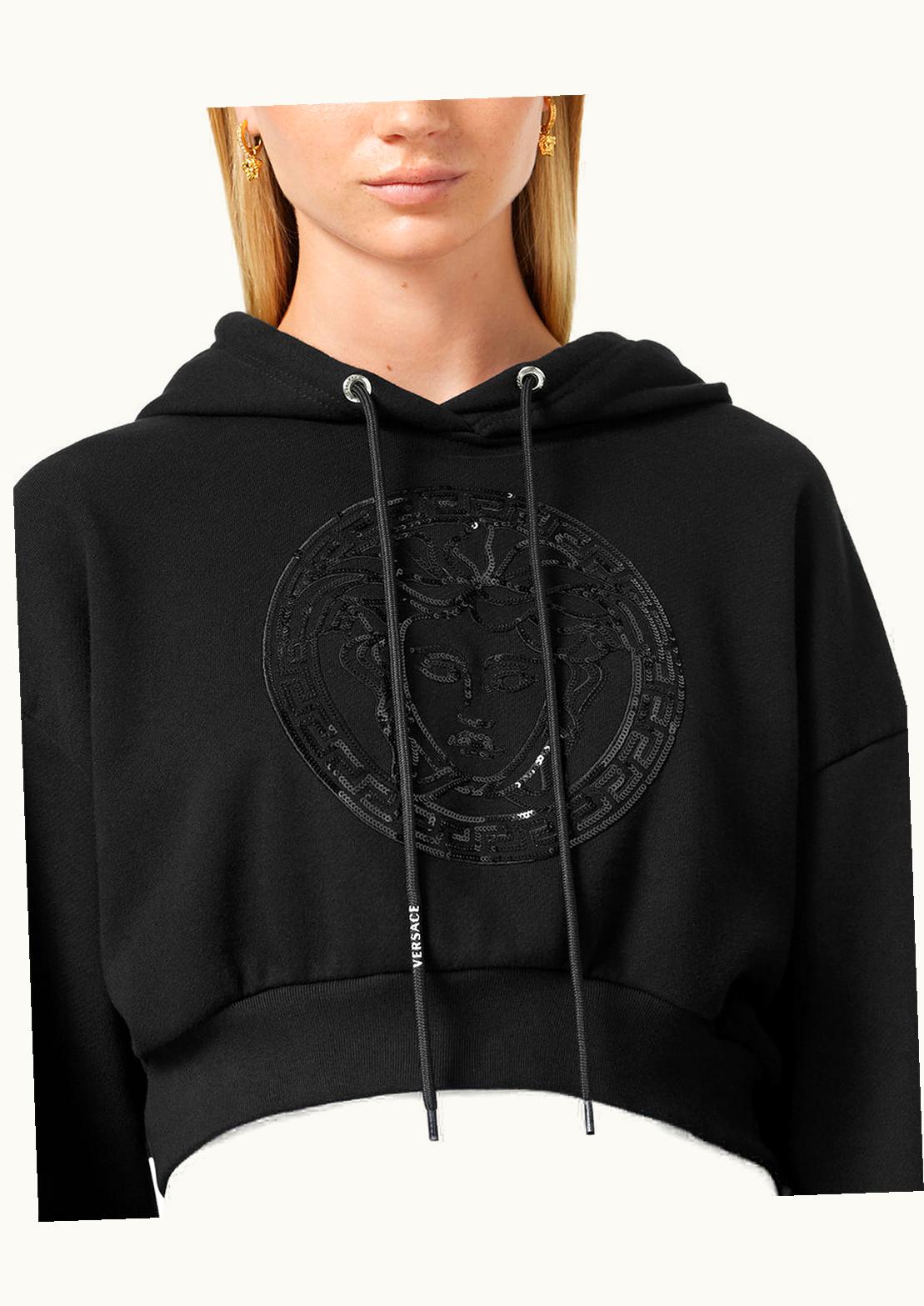 Versace Versace Embellished Medusa Crop Hoodie Black