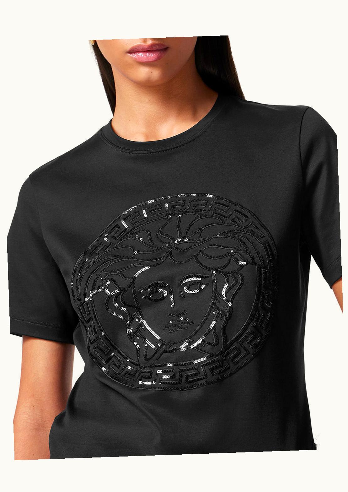 Versace Versace Sequin-Adorned Medusa Slim Fit T-Shirt Black