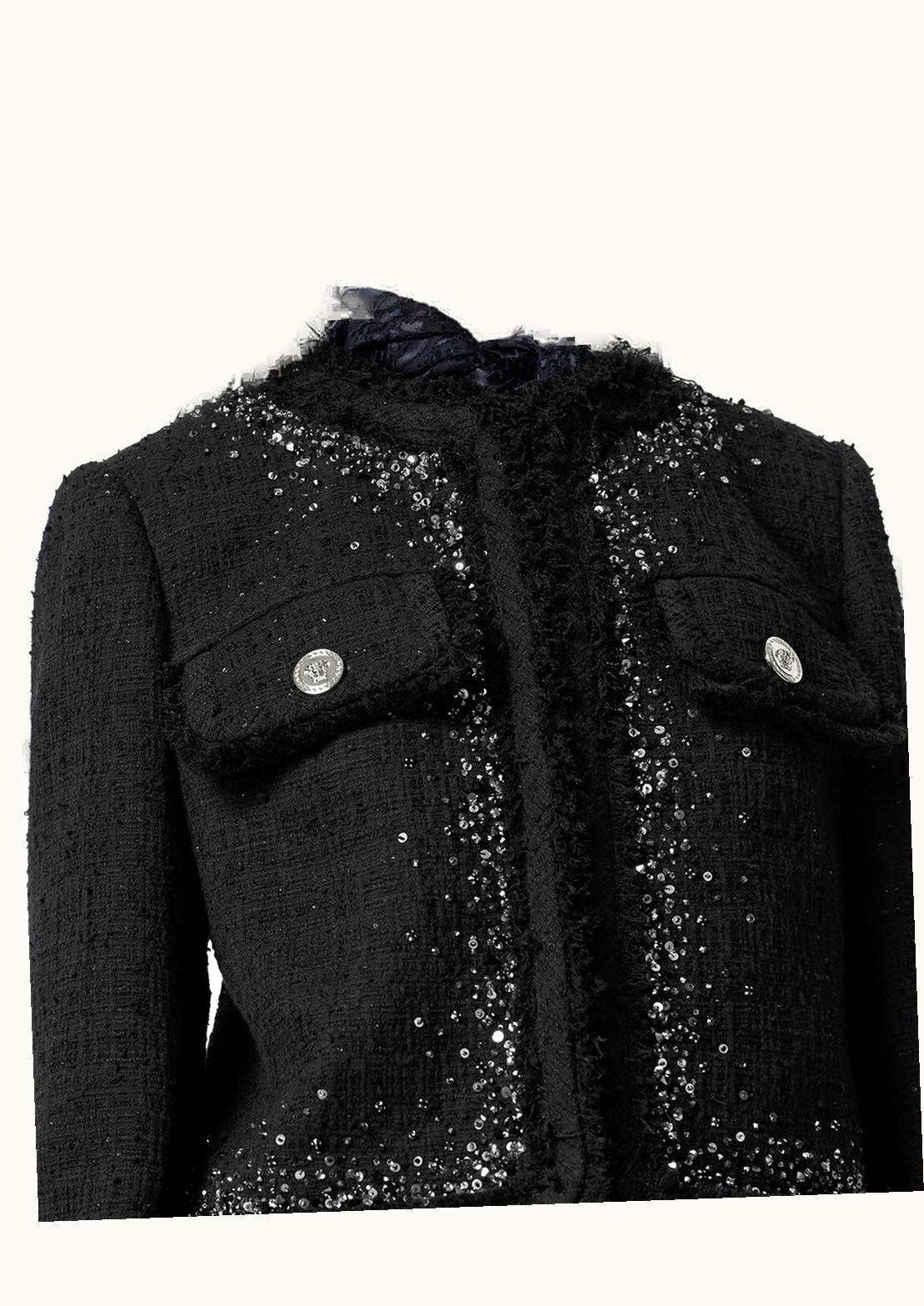 Versace Versace Medusa Embellished Tweed Open Jacket Black