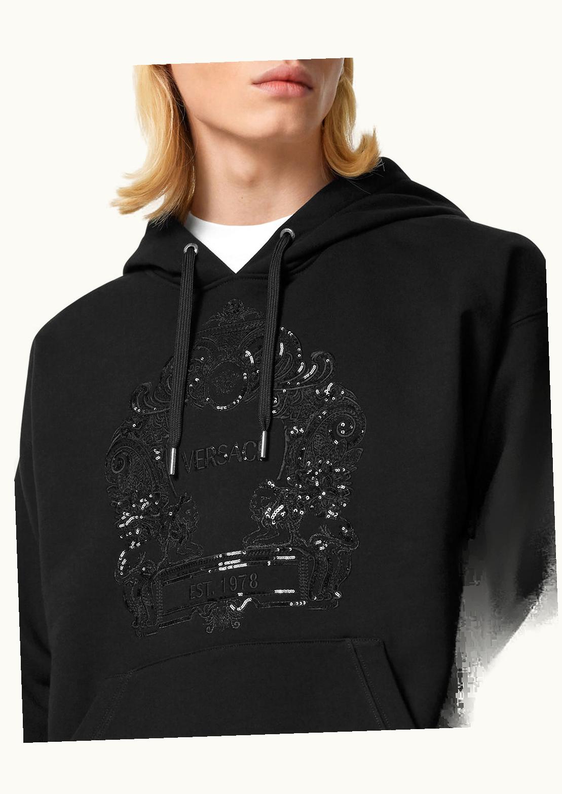 Versace Embellished Versace Cartouche Hoodie Black
