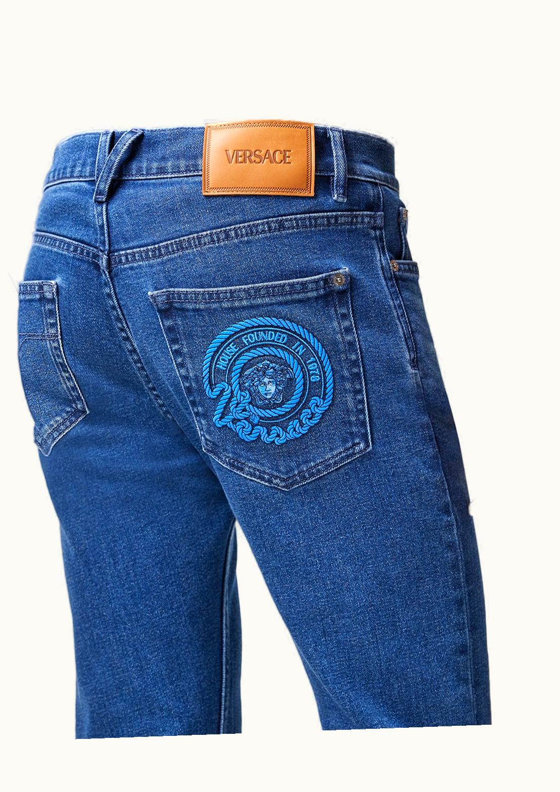 Versace Versace Embroidered Slim Fit Jeans Blue