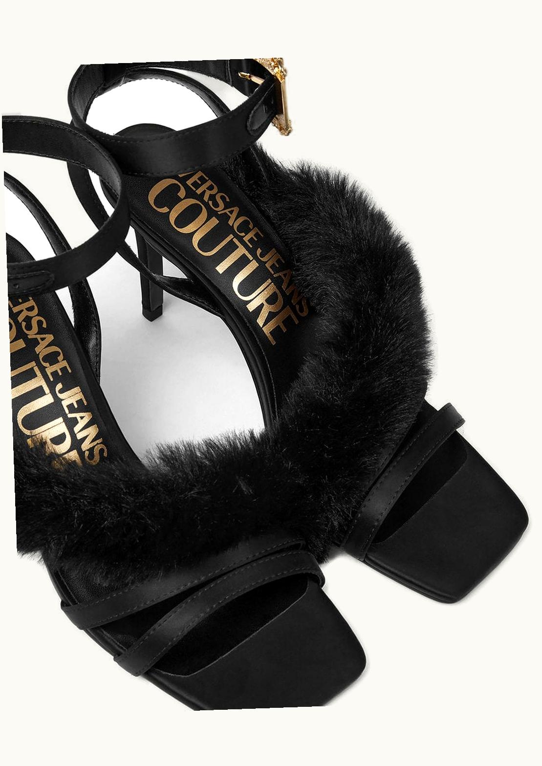Versace Versace Emily Satin Faux Fur Sandals Black