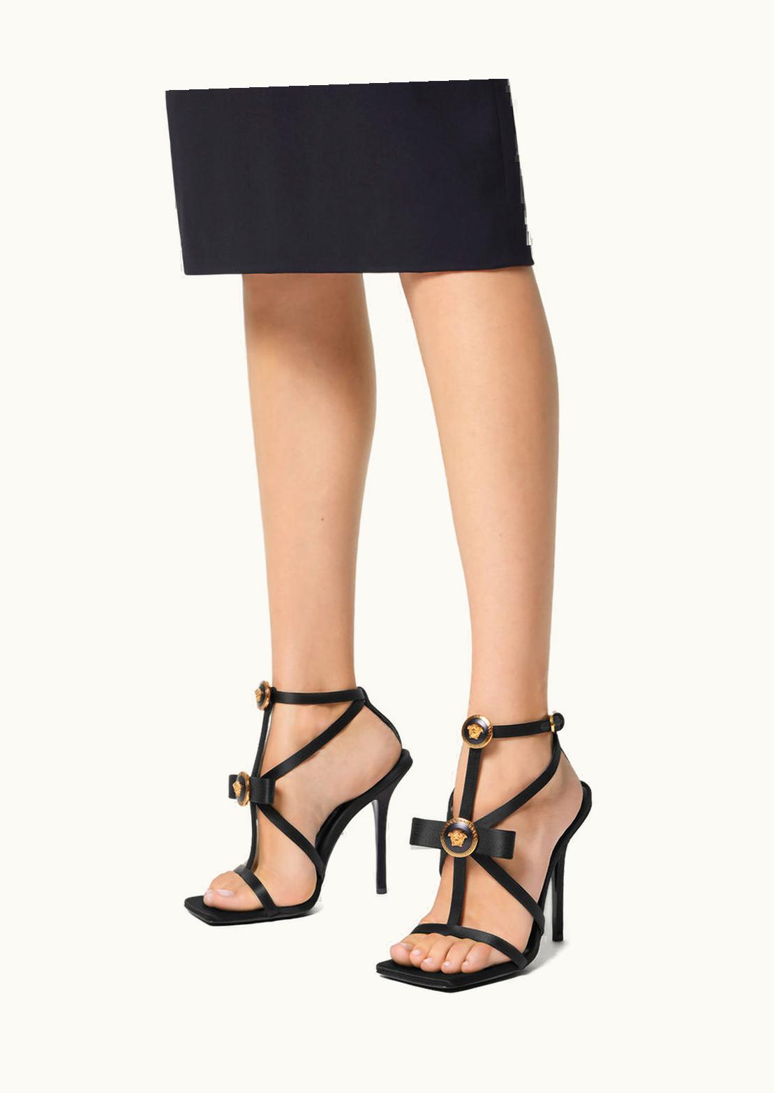 Versace Versace Gianni Ribbon Satin Cage Sandals Black, Gold