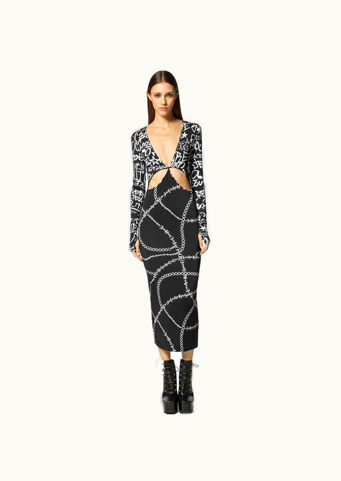 Versace Versace Graffiti Cutout Midi Dress Black, Print