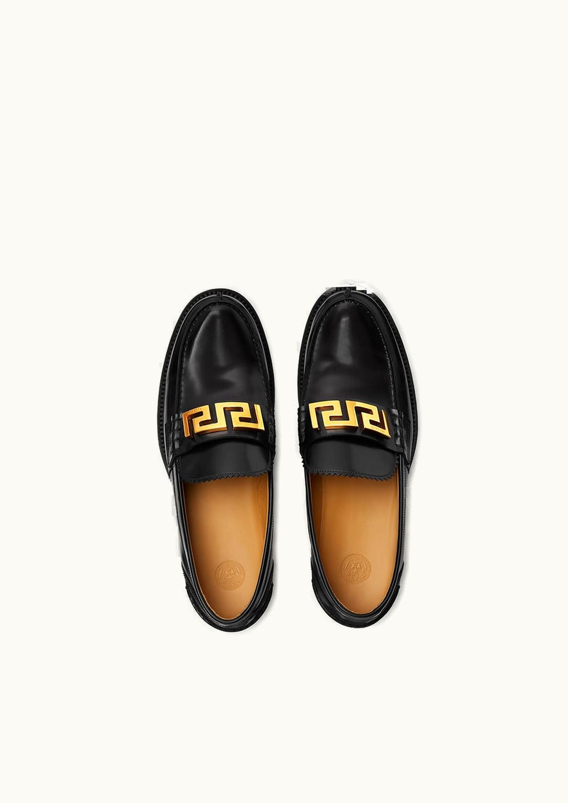 Versace Versace Greca Polished Leather Loafers Black