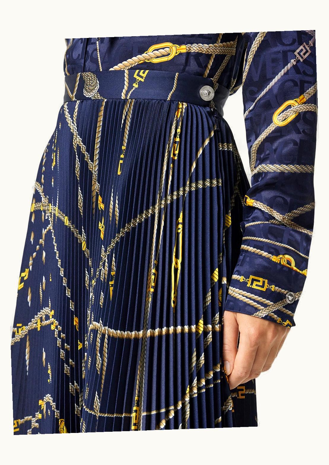 Versace Versace Greca Nautical Pleated Midi Skirt Blue, Print - Luxe Edition