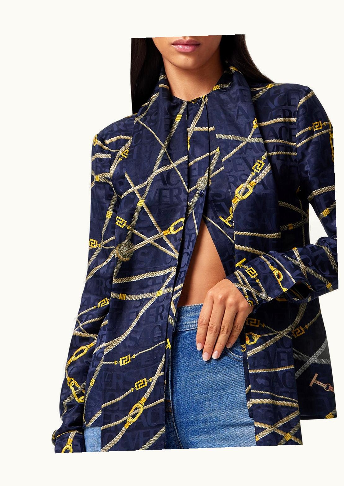 Versace Versace Allover Jacquard Greca Nautical Scarf-Tie Shirt Blue