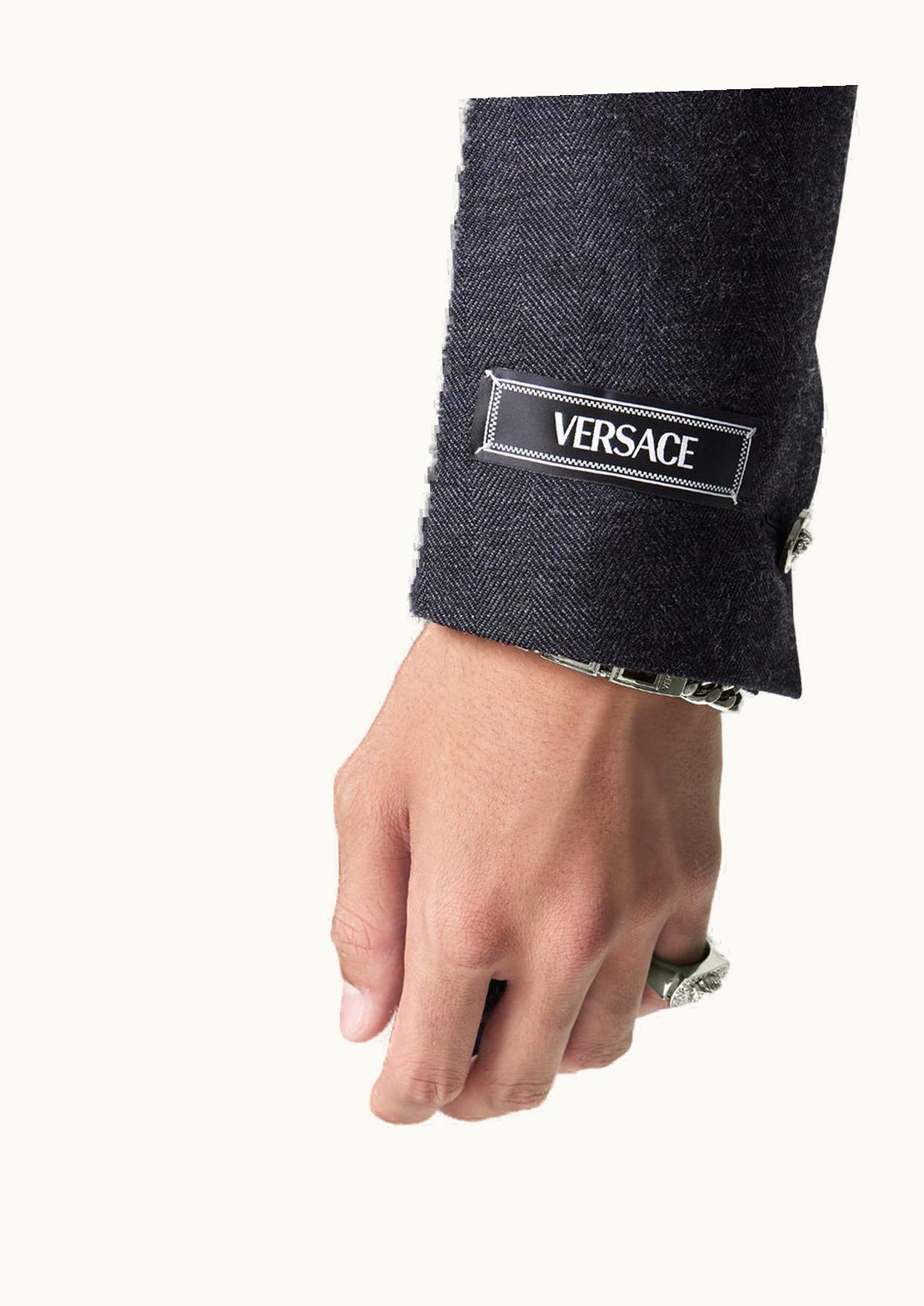 Versace Versace Herringbone Single-Breasted Blazer Gray