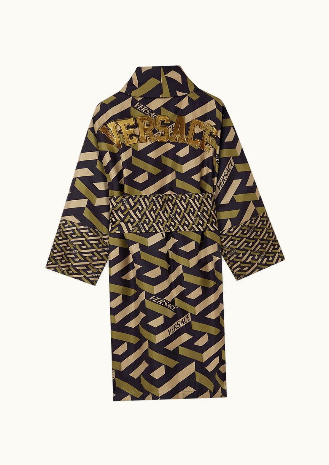 Versace Versace La Greca Embroidered Silk Bathrobe Black, Green