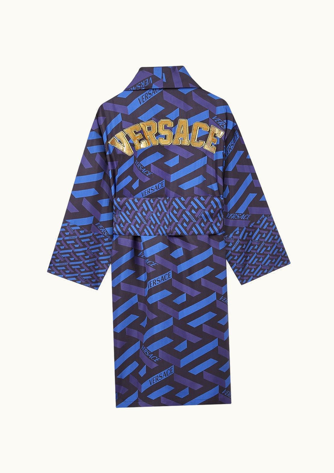 Versace Versace La Greca Embroidered Silk Bathrobe Blue, Black
