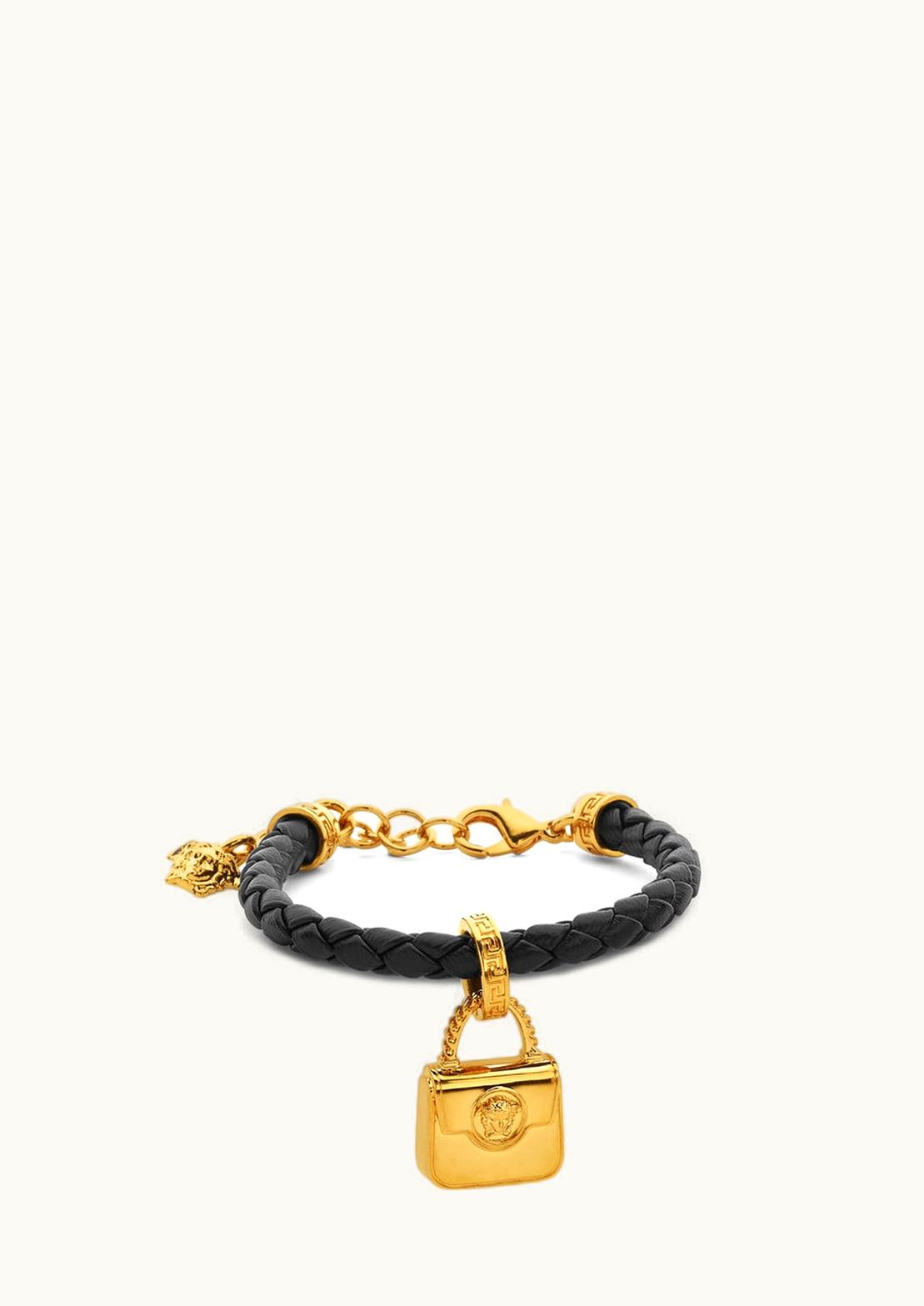 Versace Versace La Medusa Braided Leather Bracelet Black, Gold