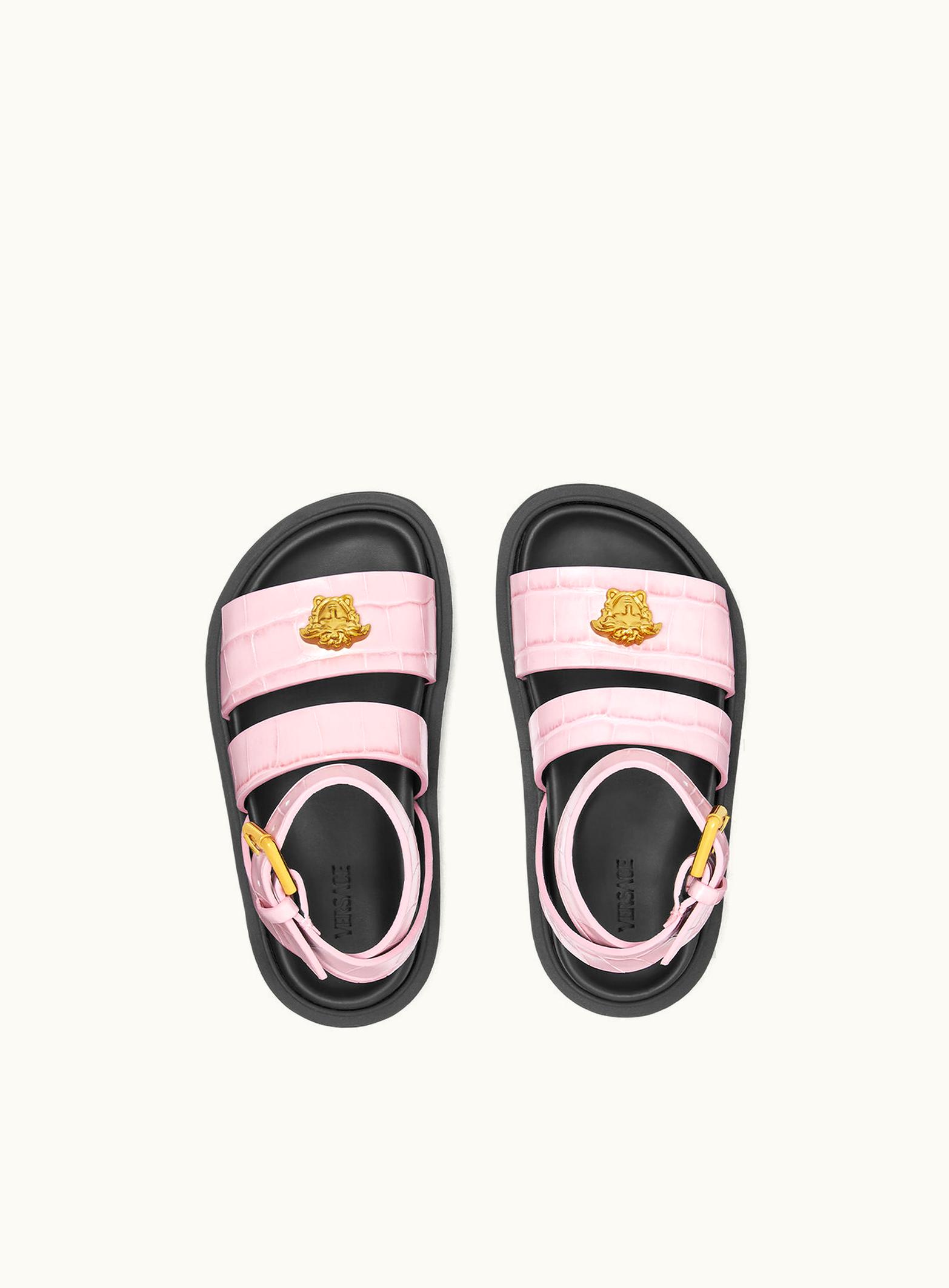 Versace Versace La Medusa Embossed Leather Kids Sandals Pink