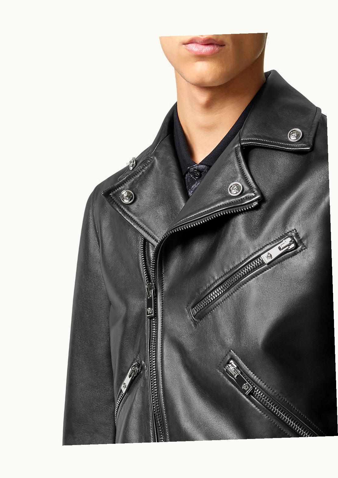 Versace Versace Barocco Leather Biker Jacket Black