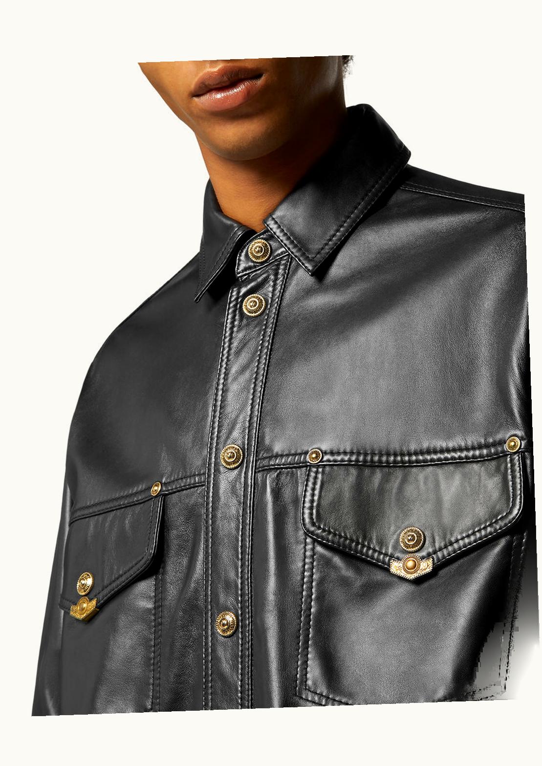 Versace Versace V-Emblem Leather Blouson Jacket Long Sleeve Black, Logowave Print