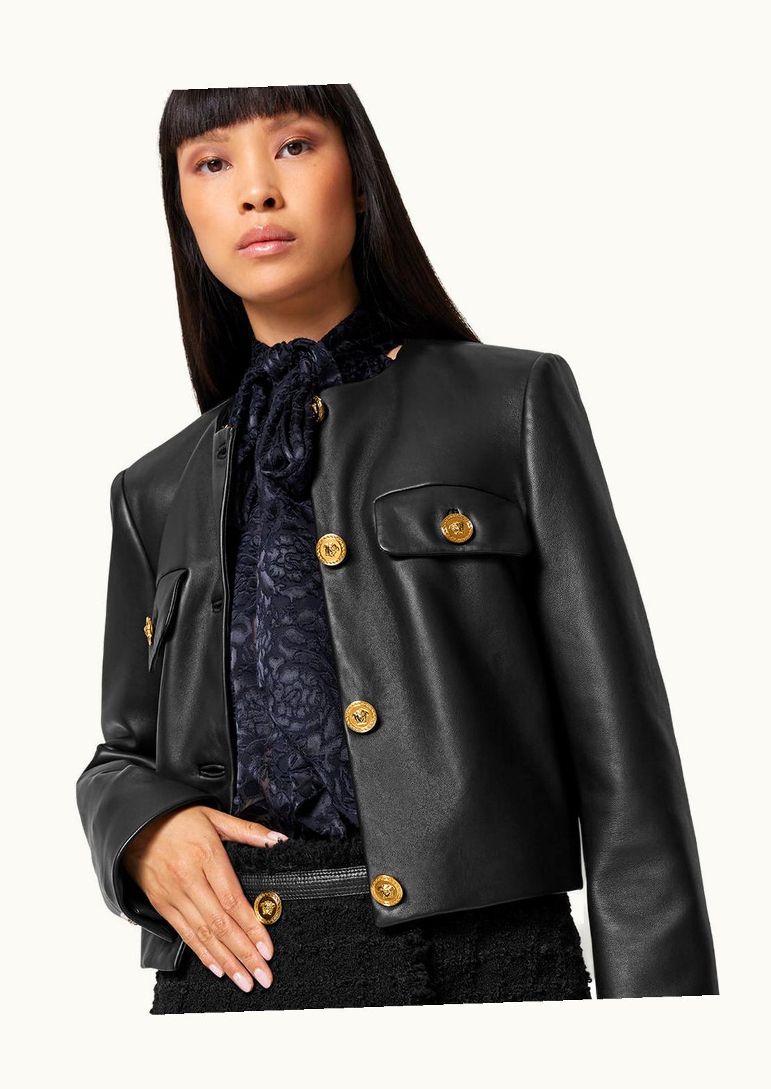 Versace Versace Medusa Button Leather Jacket Plongé Black