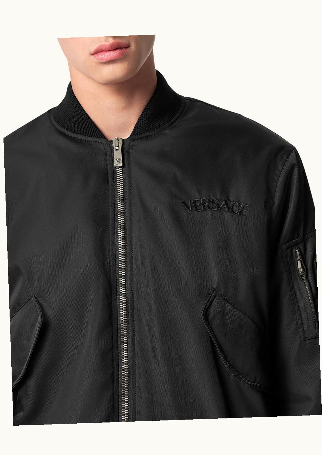 Versace Versace Embroidered Logo Nylon Bomber Jacket Black