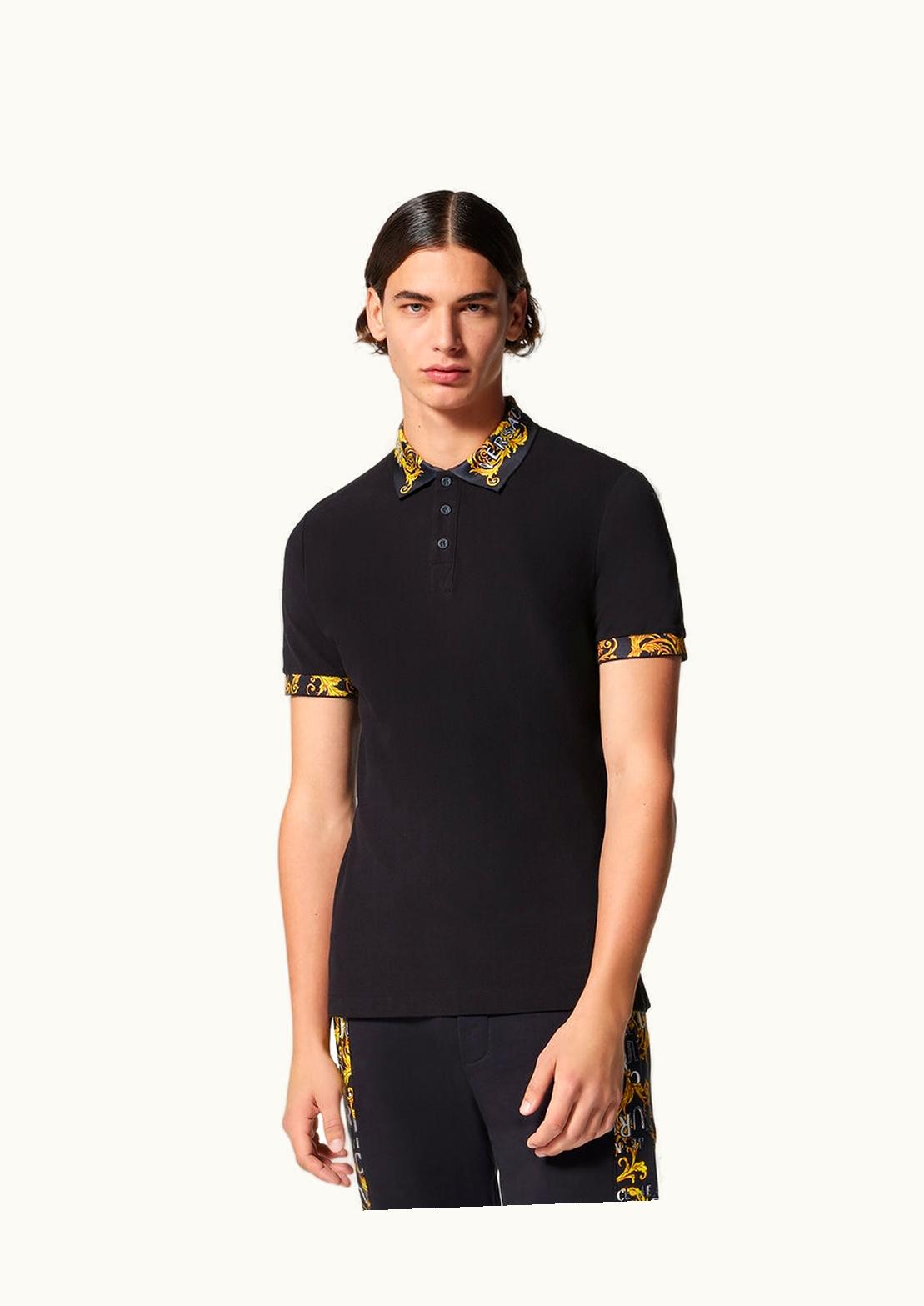 Versace Versace Logo Couture Cotton Piqué Polo Shirt Black