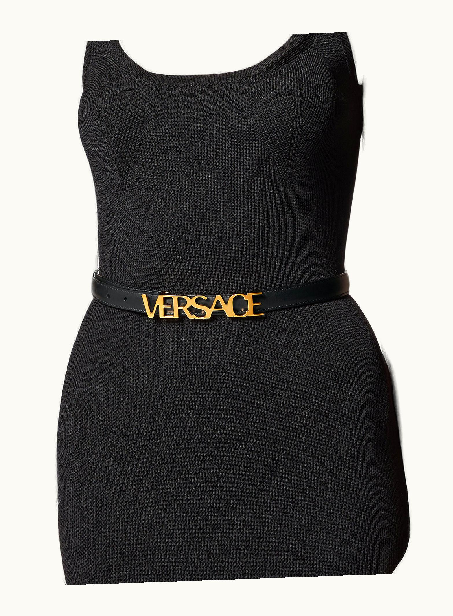 Versace Versace Logo Thin Leather Belt Black, Gold 1002202-DV3T_DC3_055_1B00V__