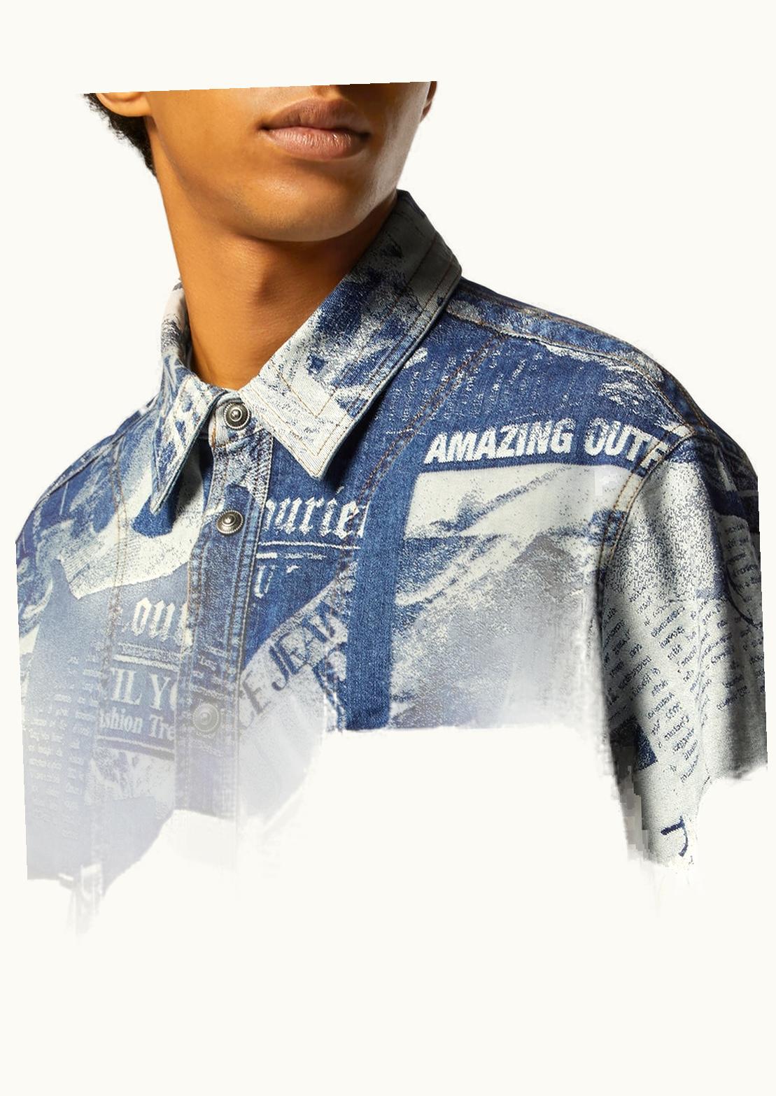 Versace Versace Patchwork Magazine Denim Overshirt Blue