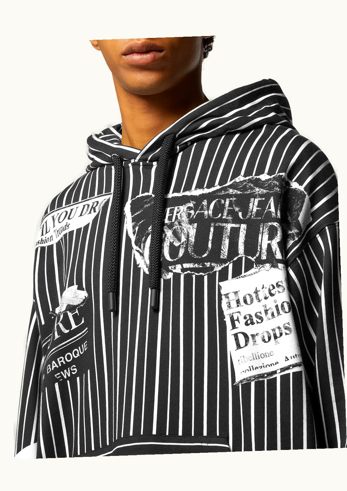 Versace Versace Magazine Striped Graphic Hoodie Black