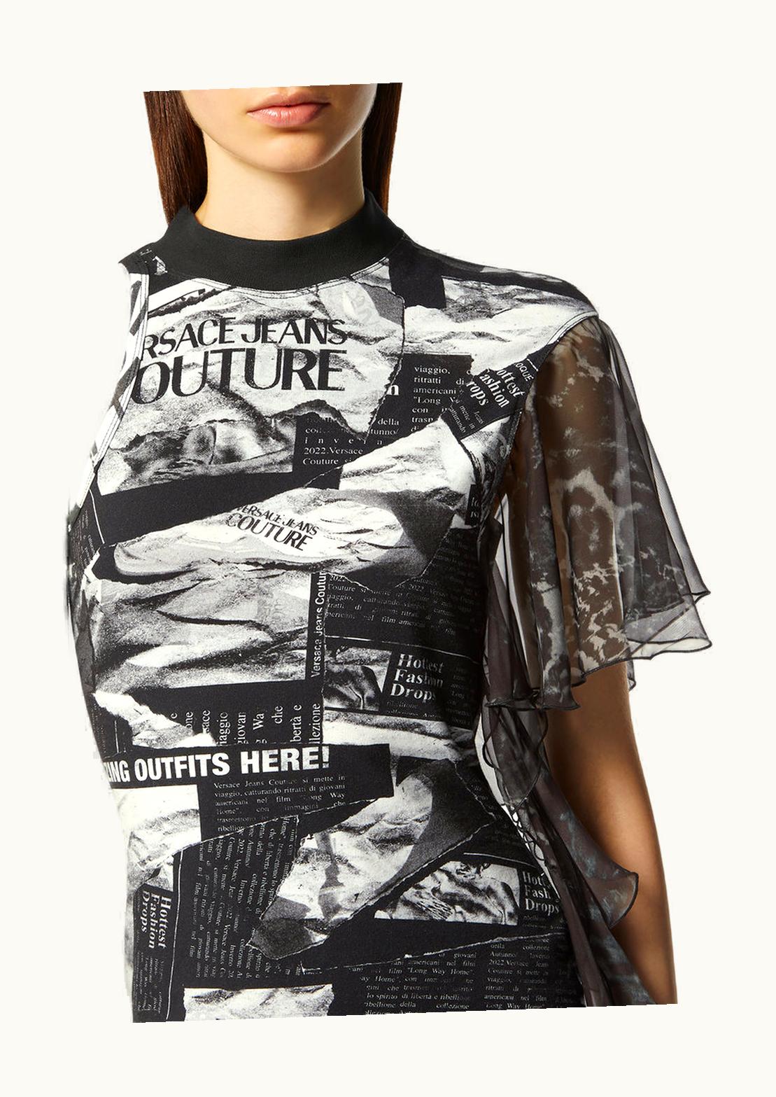 Versace Versace Magazine Print Mini Dress Black, Print