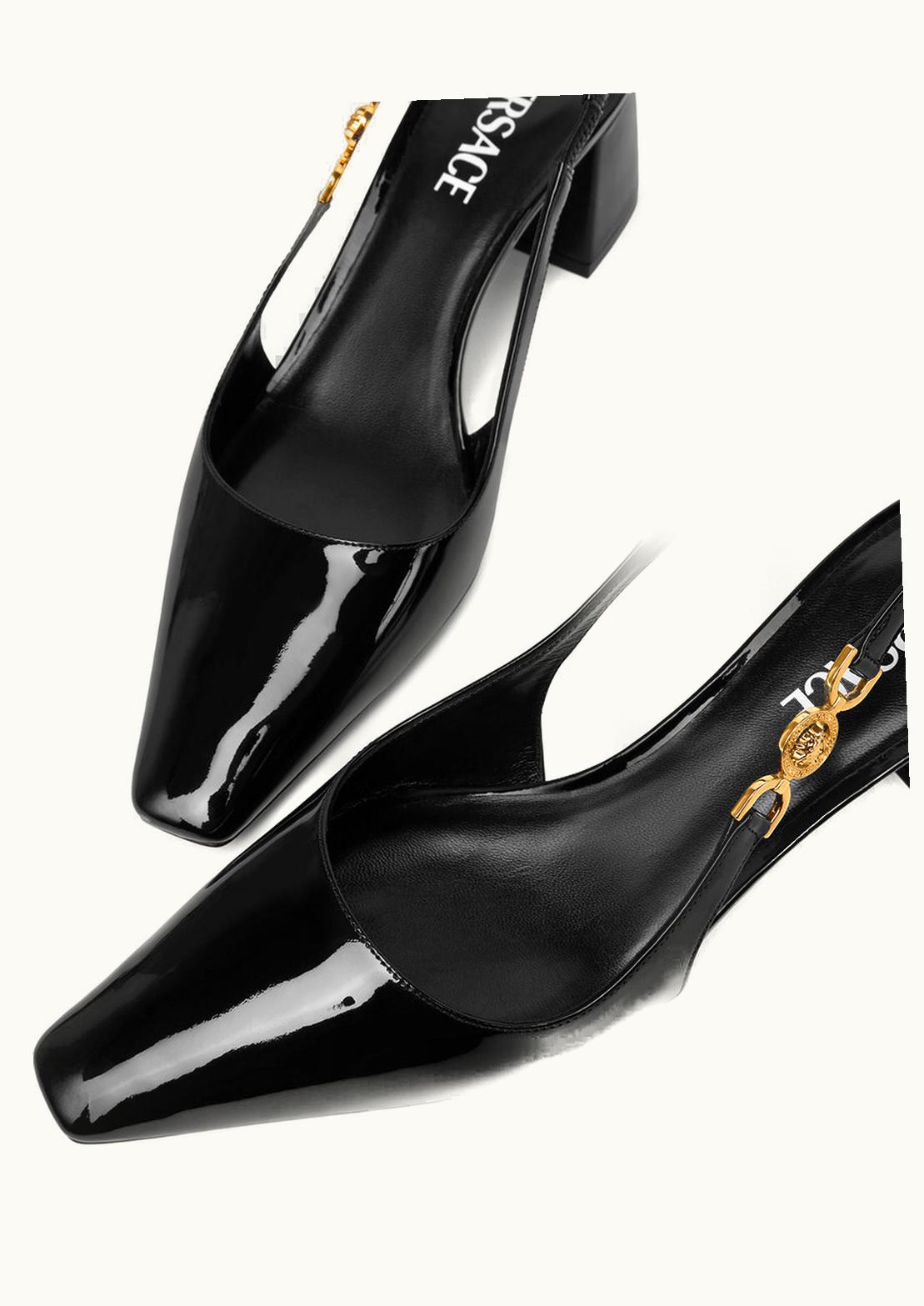 Versace Versace Medusa '95 Low Block Slingback Pumps Patent Leather Black