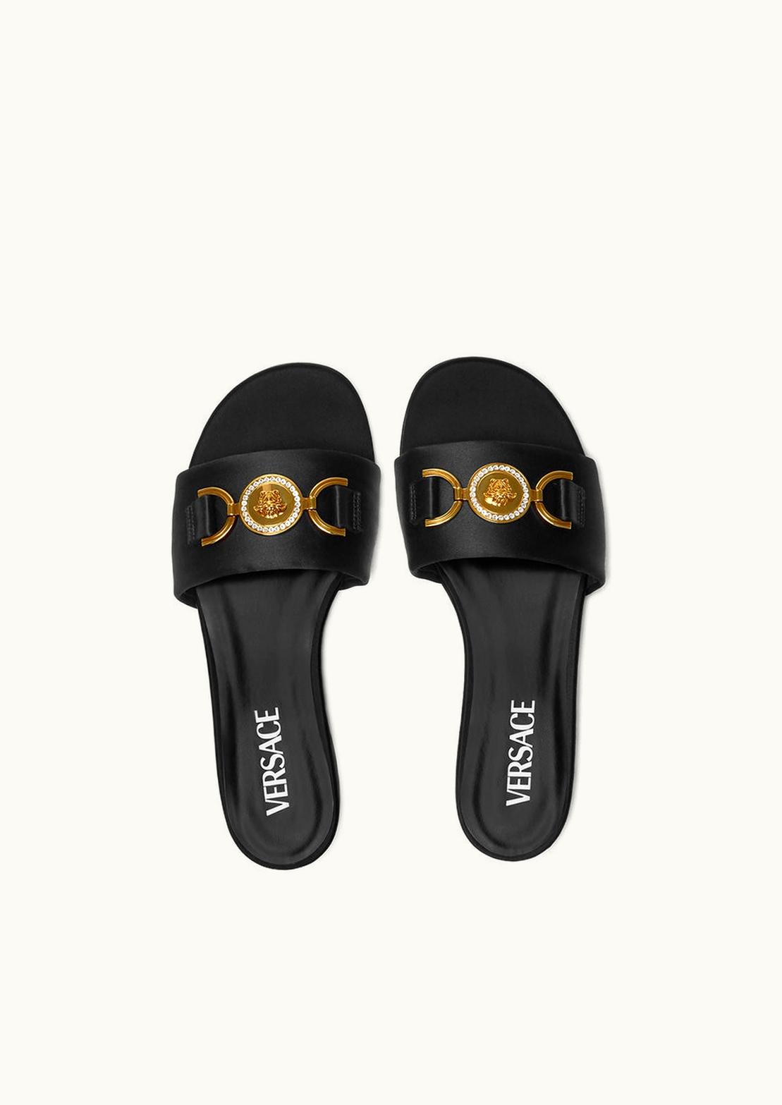 Versace Versace Medusa '95 Crystal-Embellished Satin Flat Sandals Black Gold