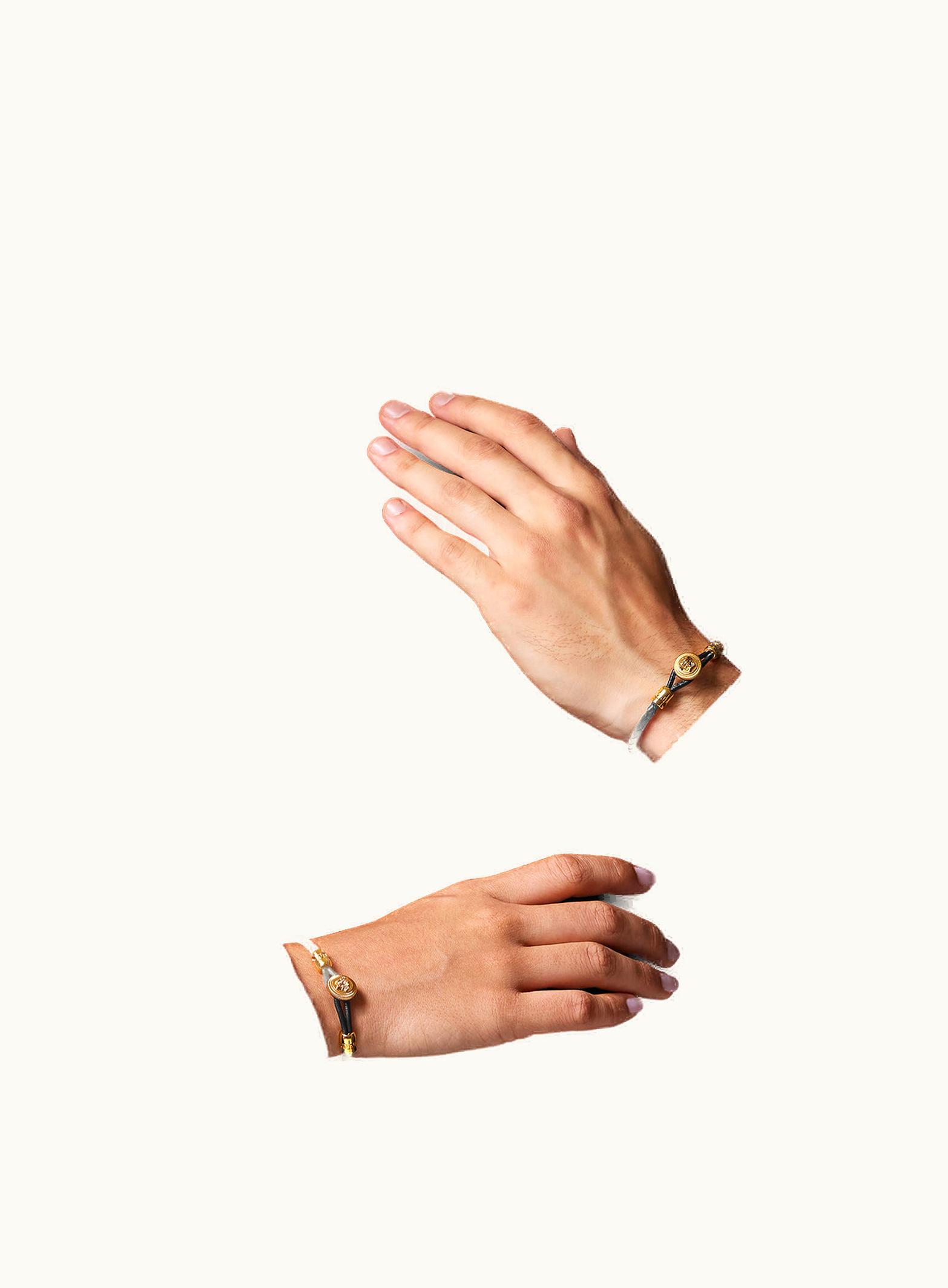 Versace Versace Medusa Biggie Braided Leather Bracelet Black, Gold