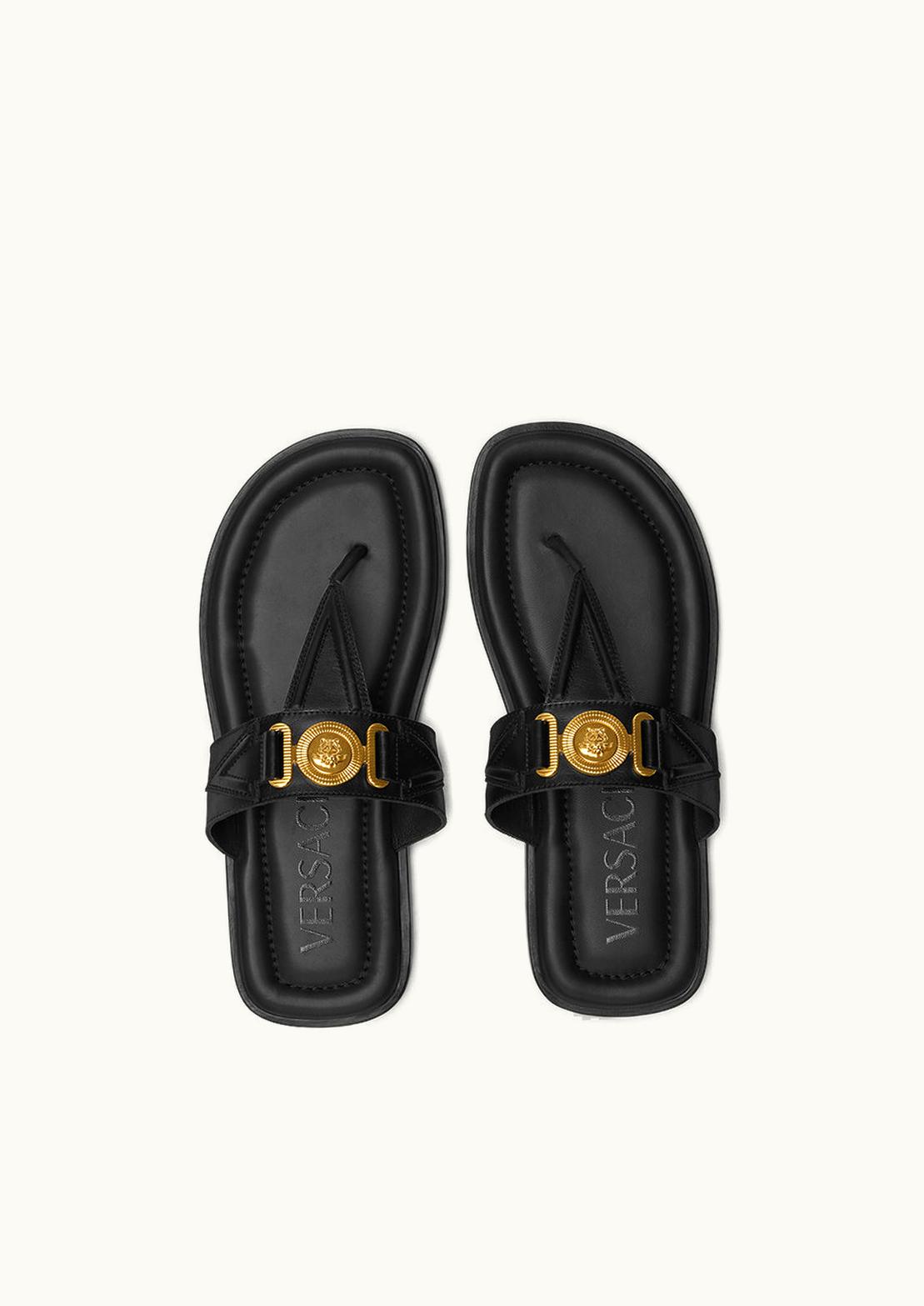 Versace Versace Medusa Biggie Leather T-Bar Sandals Black