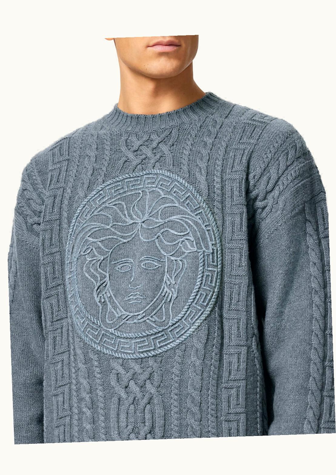 Versace Versace Medusa Cable-Knit Jumper Gray, Print