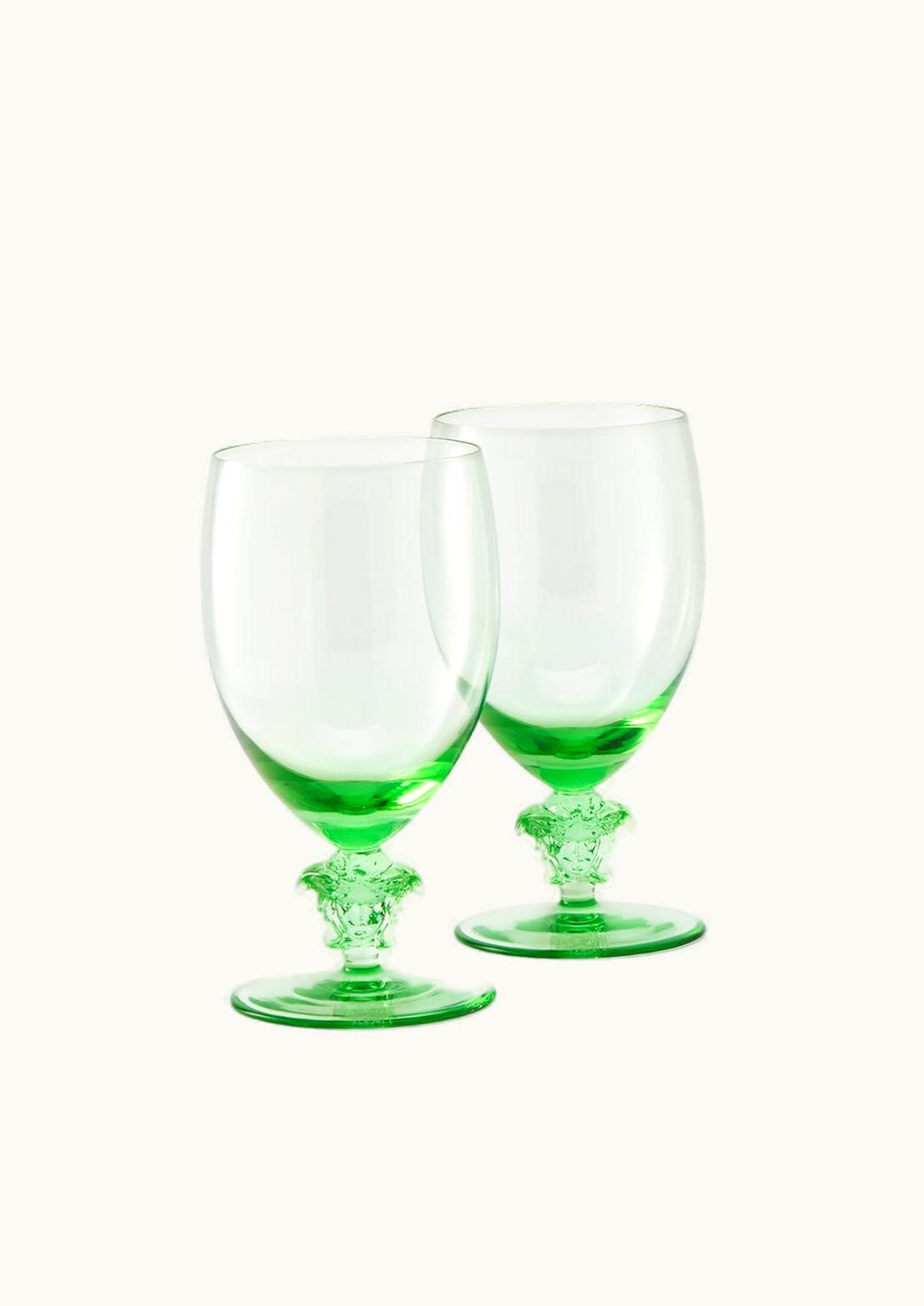 Versace Versace Medusa Lumiére Set 2 Crystal Water Goblets Mint