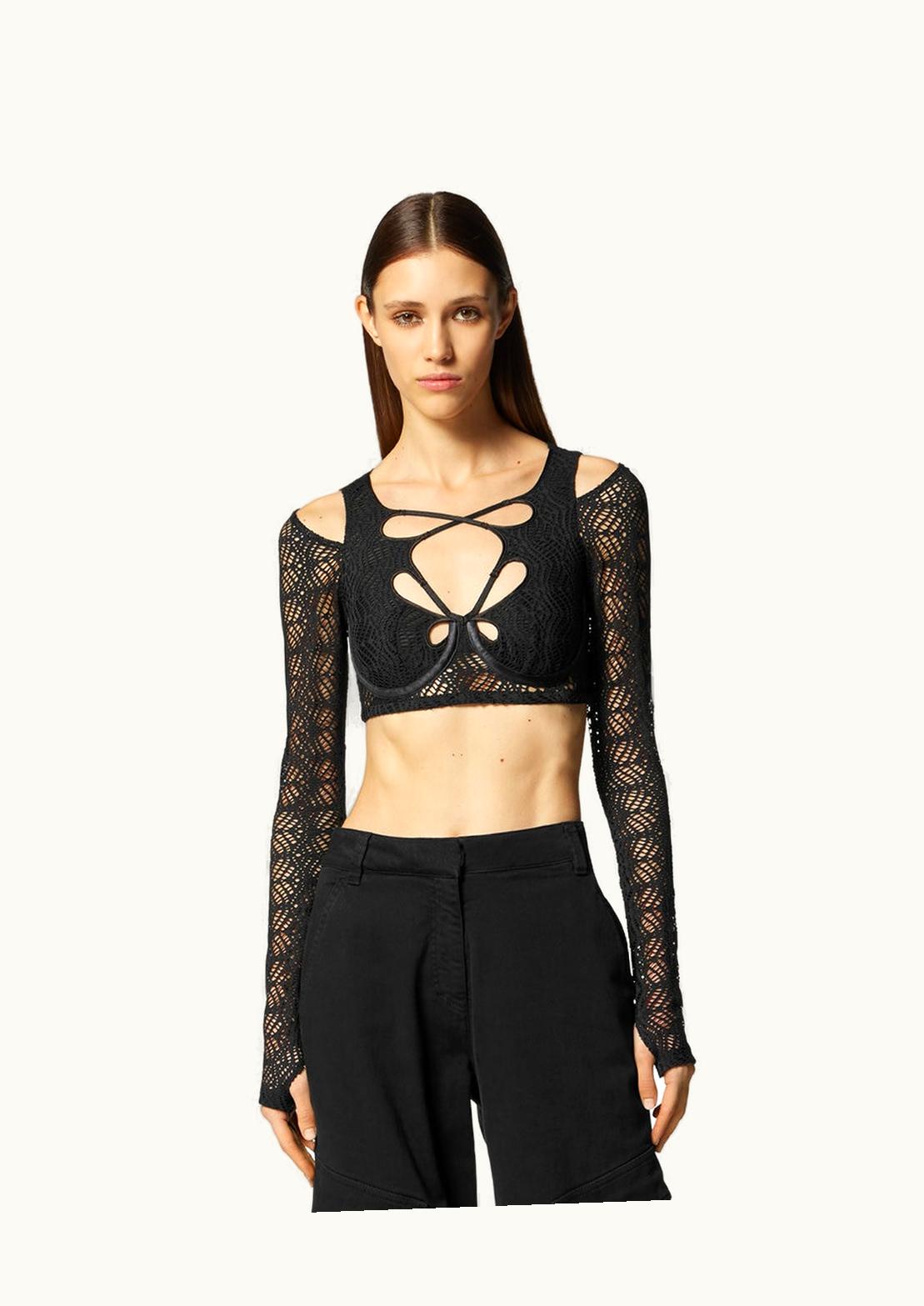 Versace Versace Lace Mesh Long-Sleeve Crop Top Black