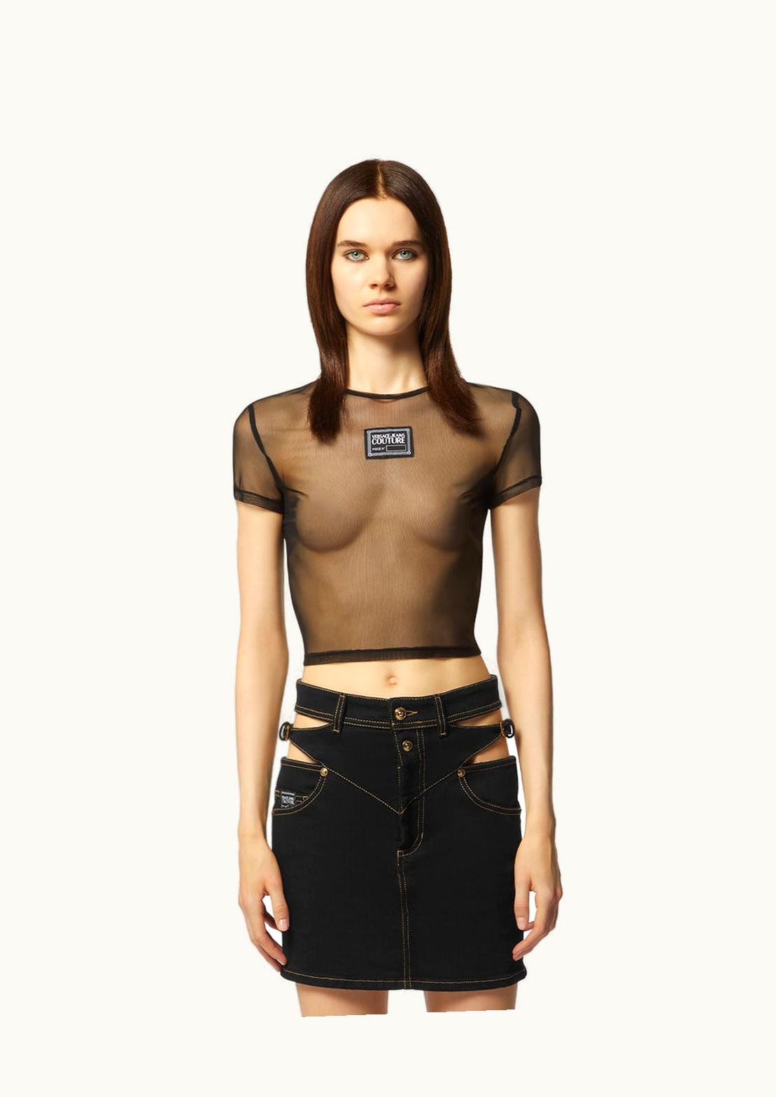 Versace Versace Mesh Piece Number Logo Crop T-Shirt Black, Print