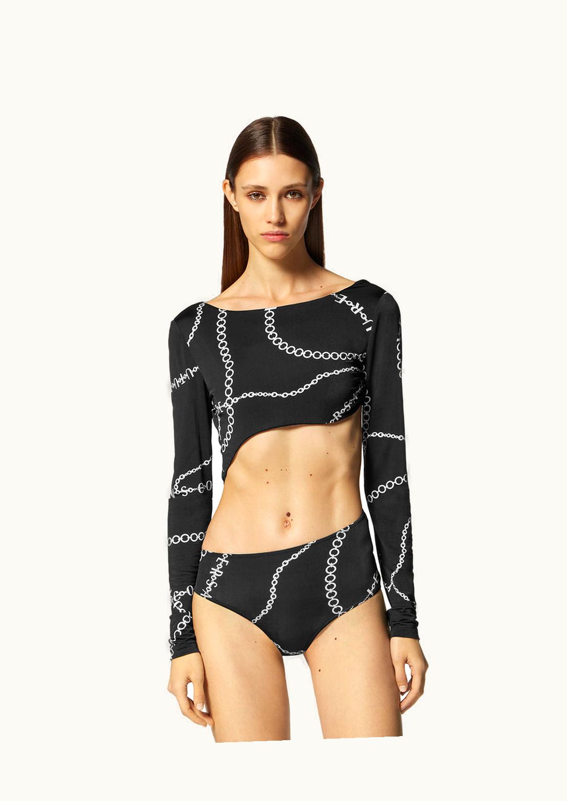 Versace Versace Necklace Cutout Bodysuit Black, Print