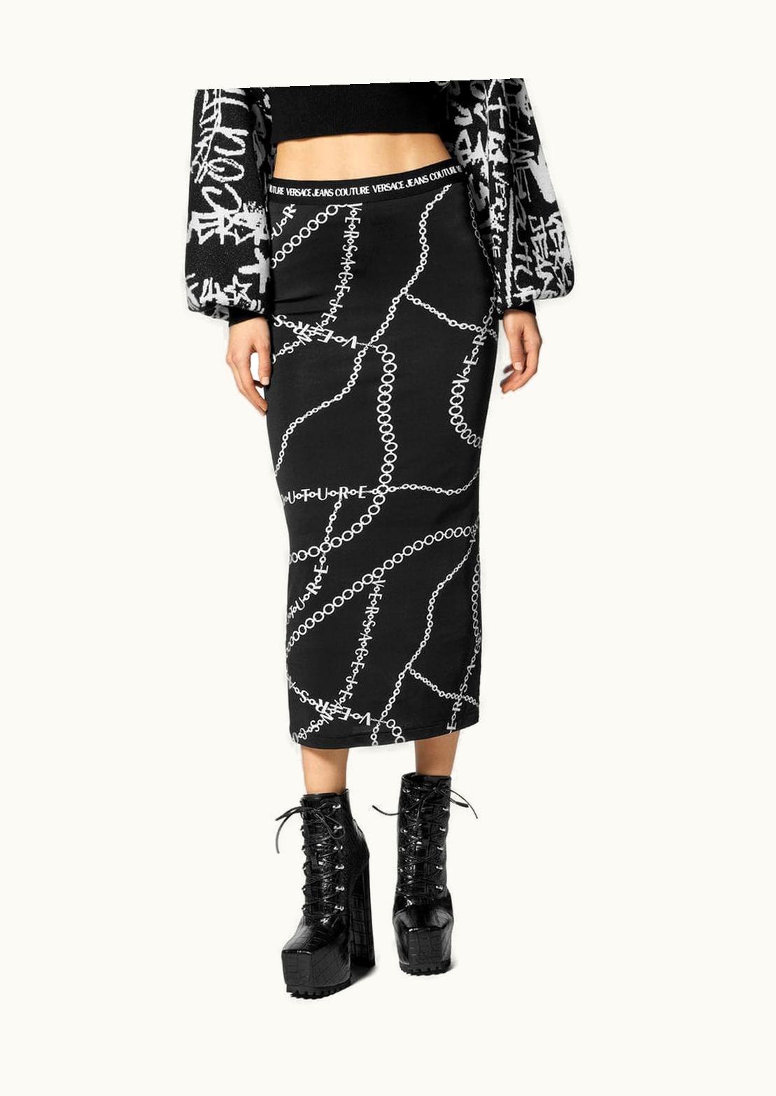 Versace Versace Necklace Print Midi Skirt Stretch Jersey Black