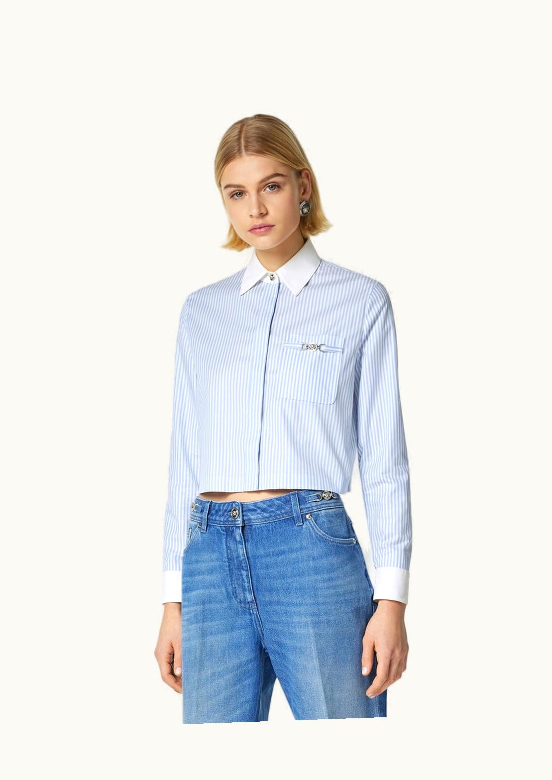 Versace Versace Oxford Striped Crop Shirt White, Blue