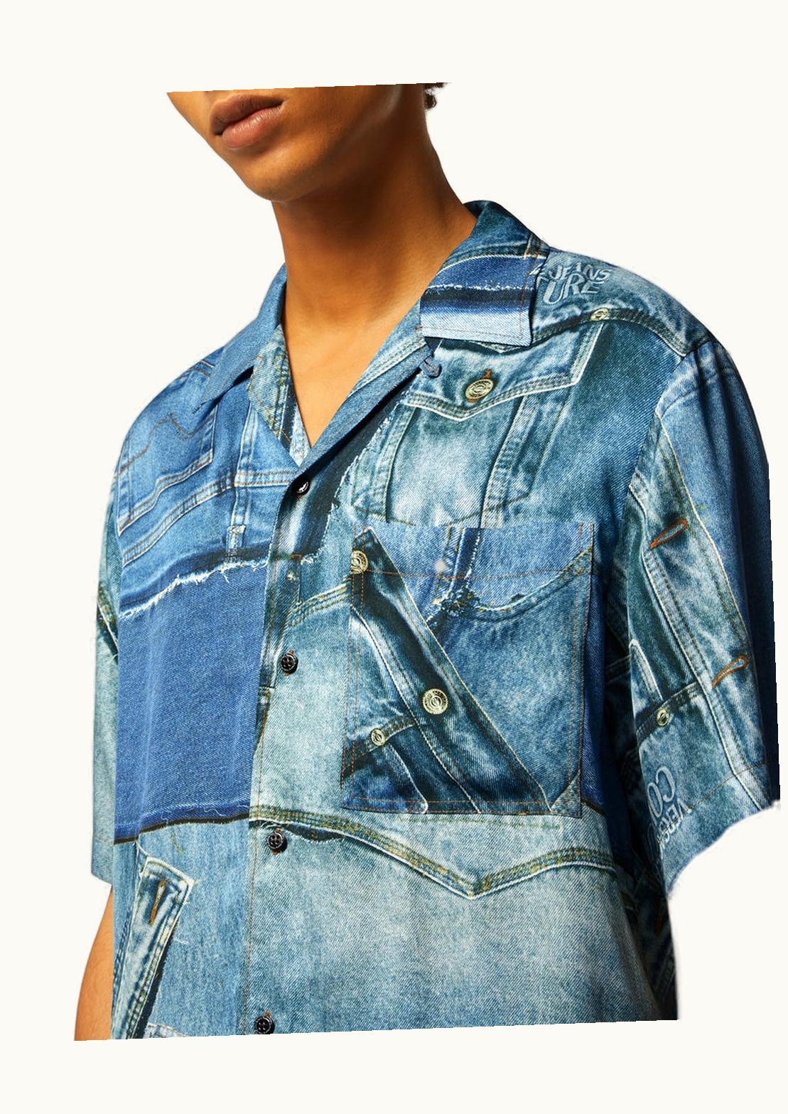 Versace Versace Patchwork Denim Shirt Blue, Print