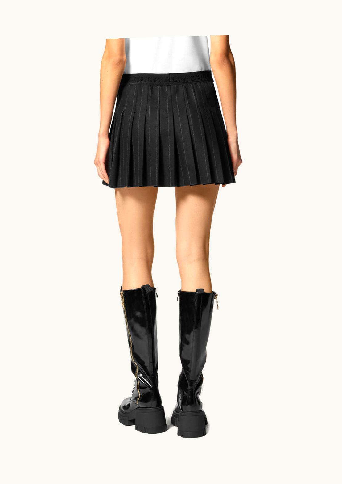 Versace Versace Pleated Mini Skirt Pinstriped Logo Waistband Black