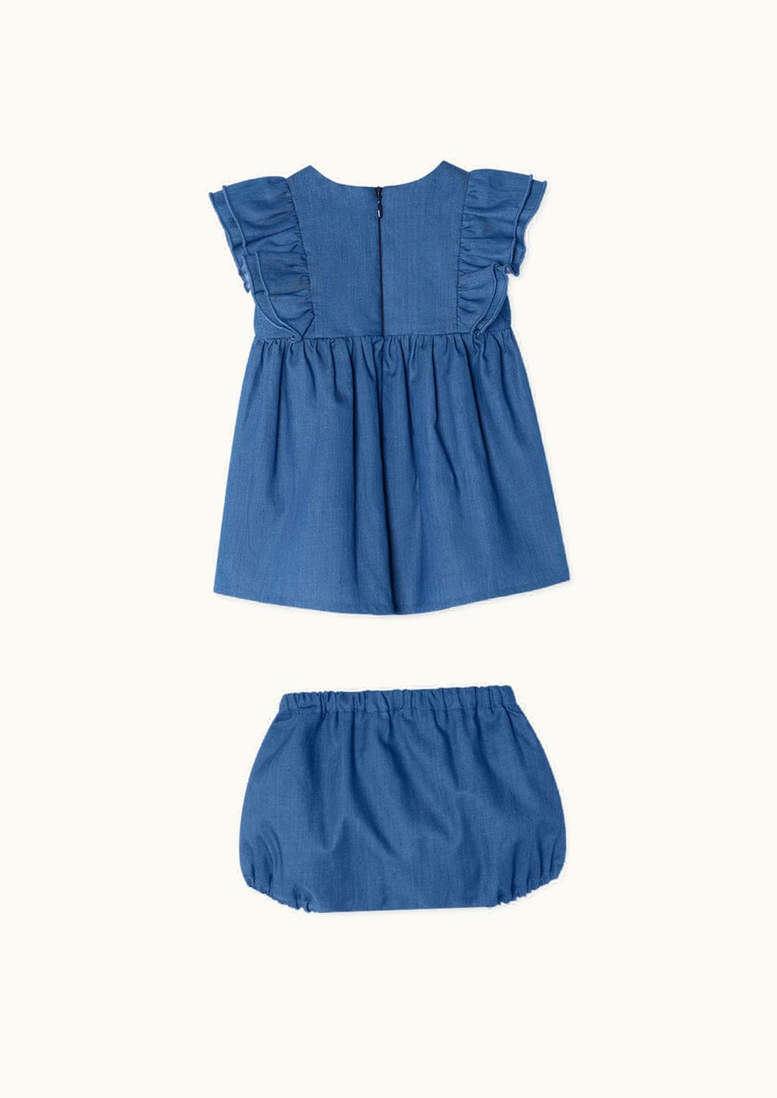 Versace Versace Ruffled Chambray Baby Dress Set Blue