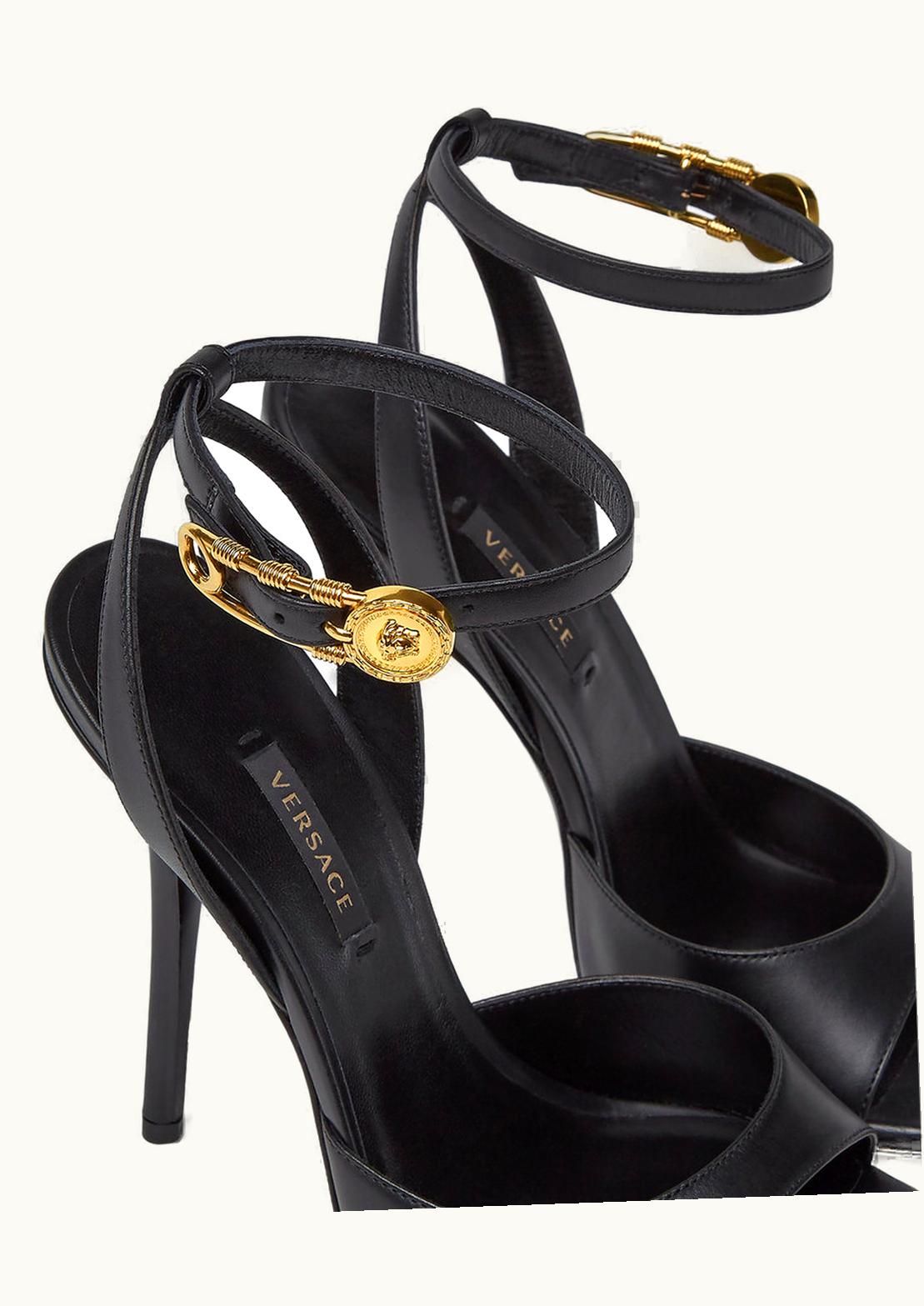 Versace Versace Safety Pin High Heel Sandals Gold Calf Leather