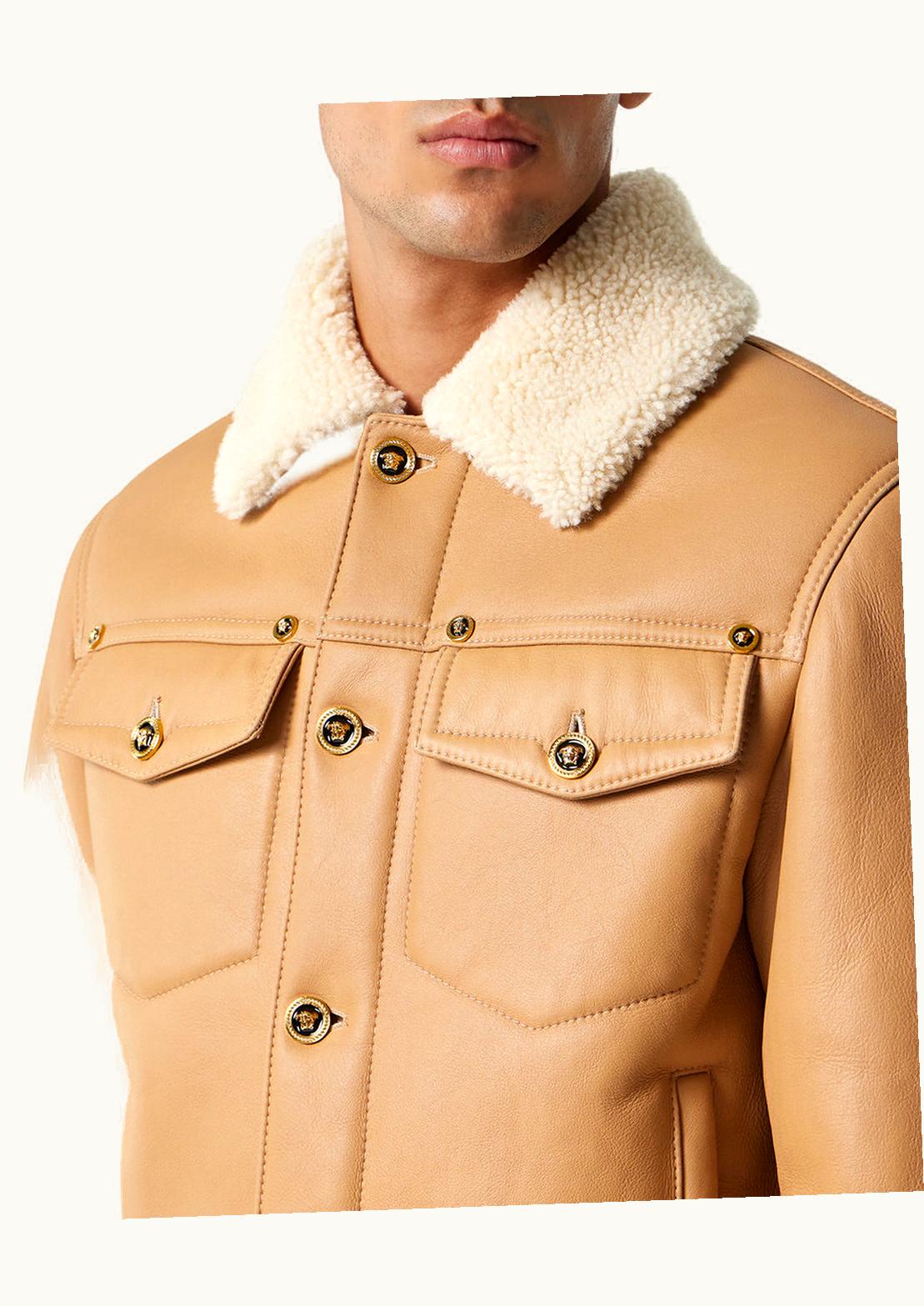 Versace Versace Shearling Leather Blouson Jacket Beige