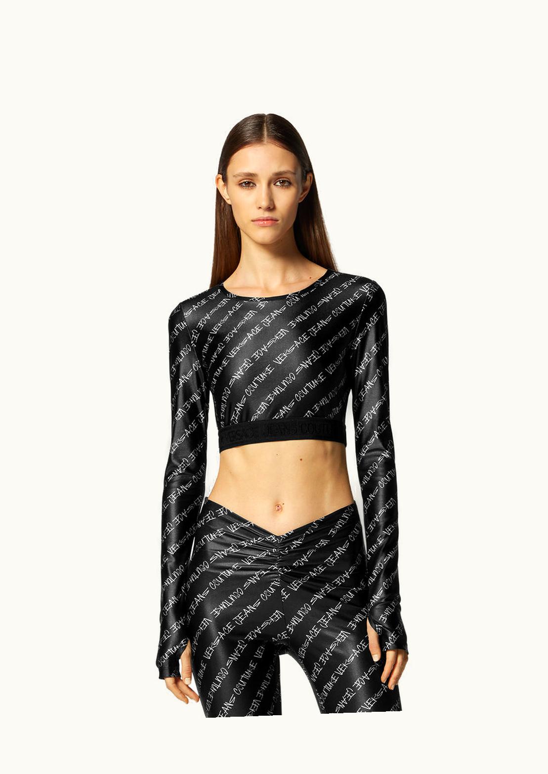 Versace Versace Signature Logo Print Stretch-Jersey Crop Top Black
