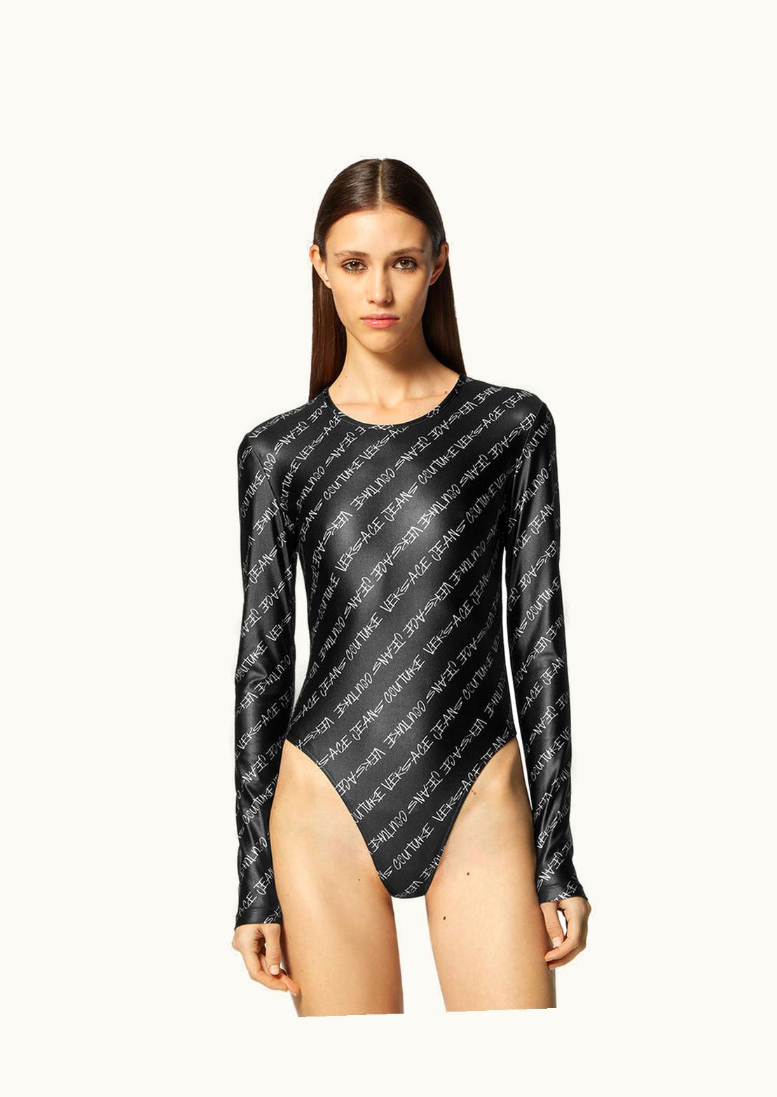 Versace Versace Signature Stretch-Jersey Long-Sleeved Bodysuit Black Signature Print