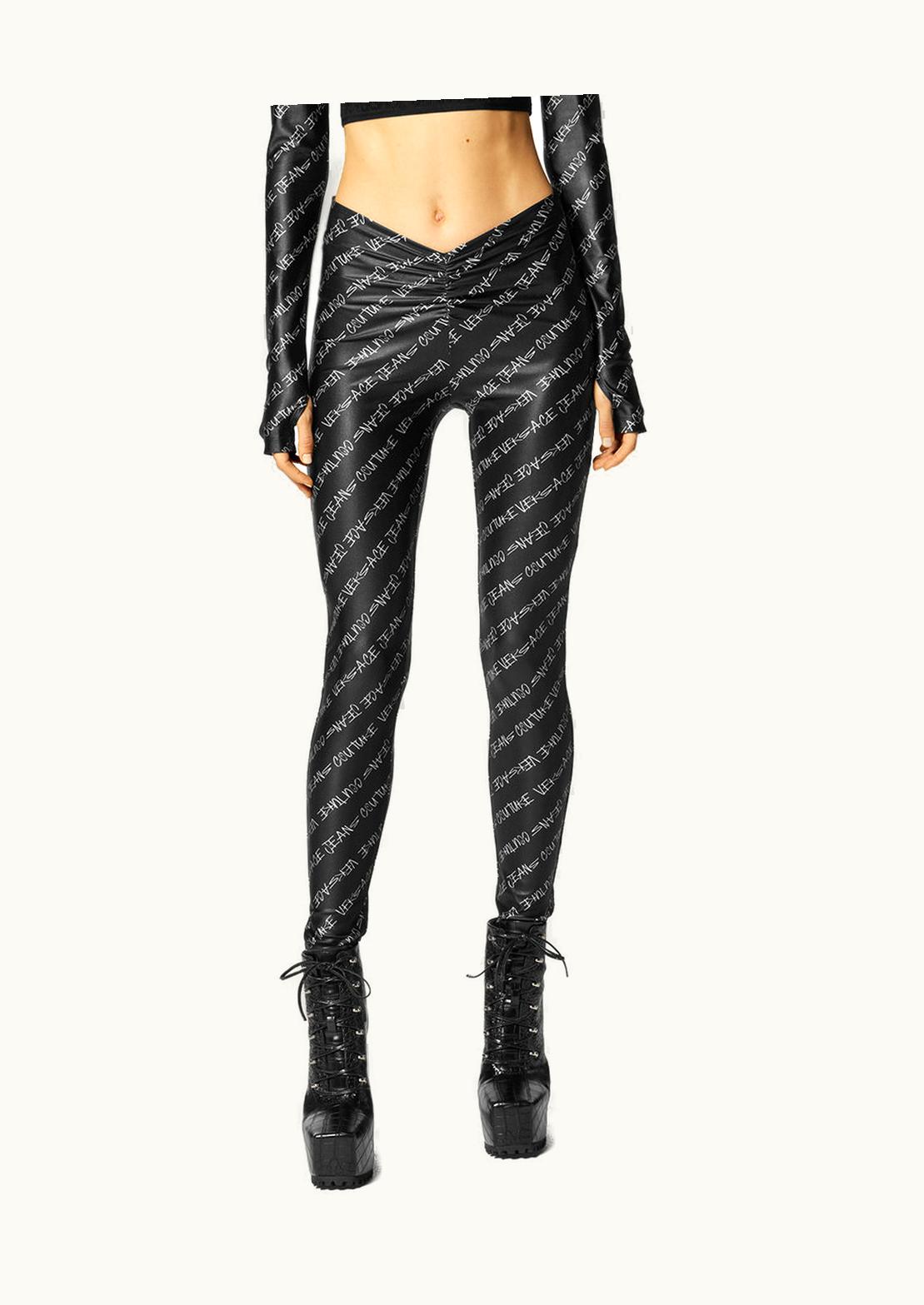 Versace Versace Signature V-Ruched Logo Print Leggings Black