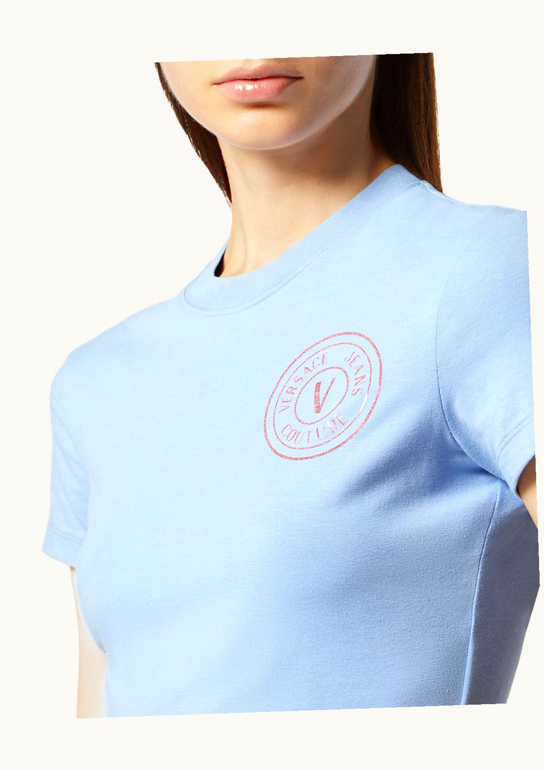 Versace Versace V-Emblem Cropped T-Shirt Blue, Print