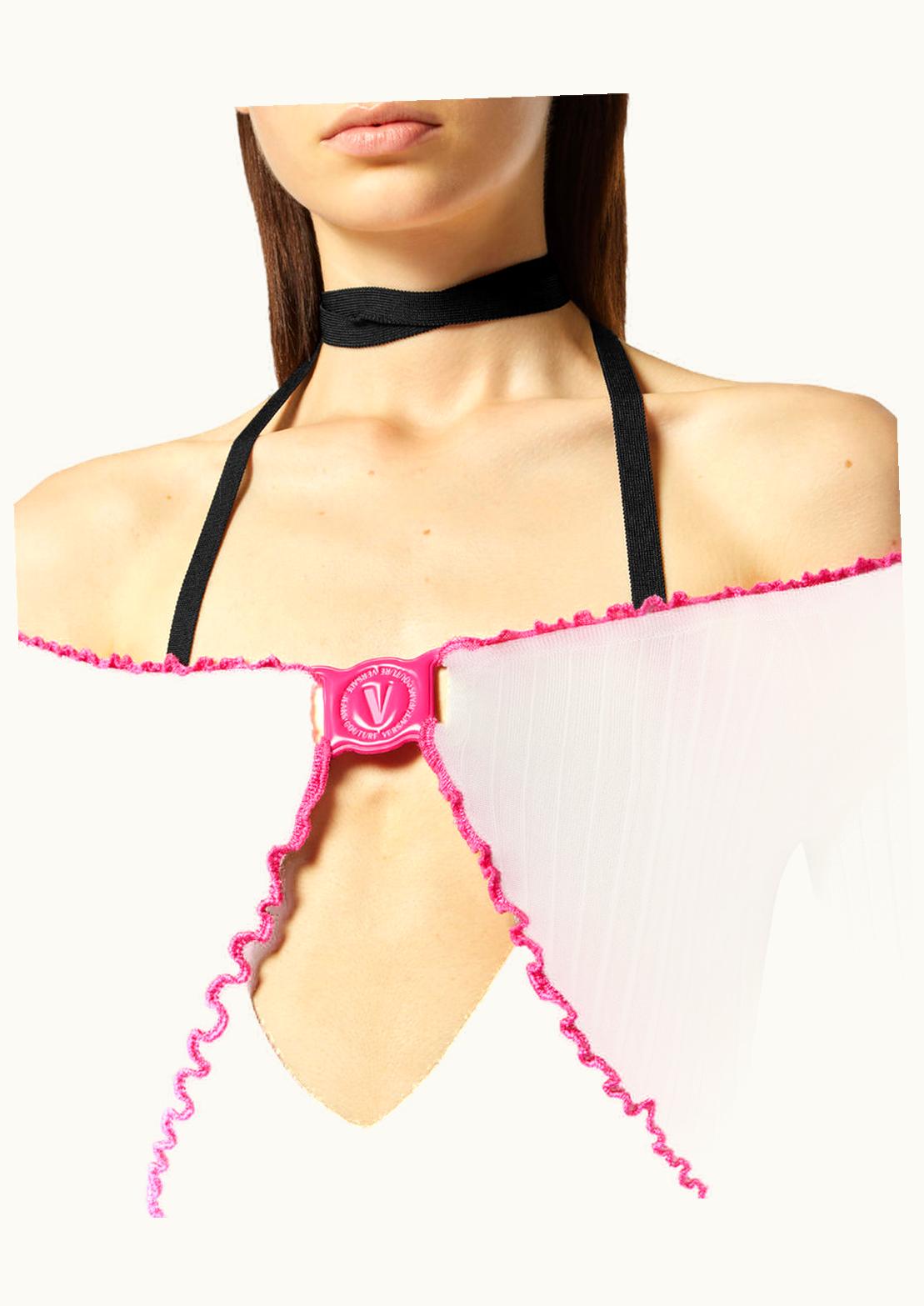 Versace Versace V-Emblem Ribbed Knit Long Dress Black, Print