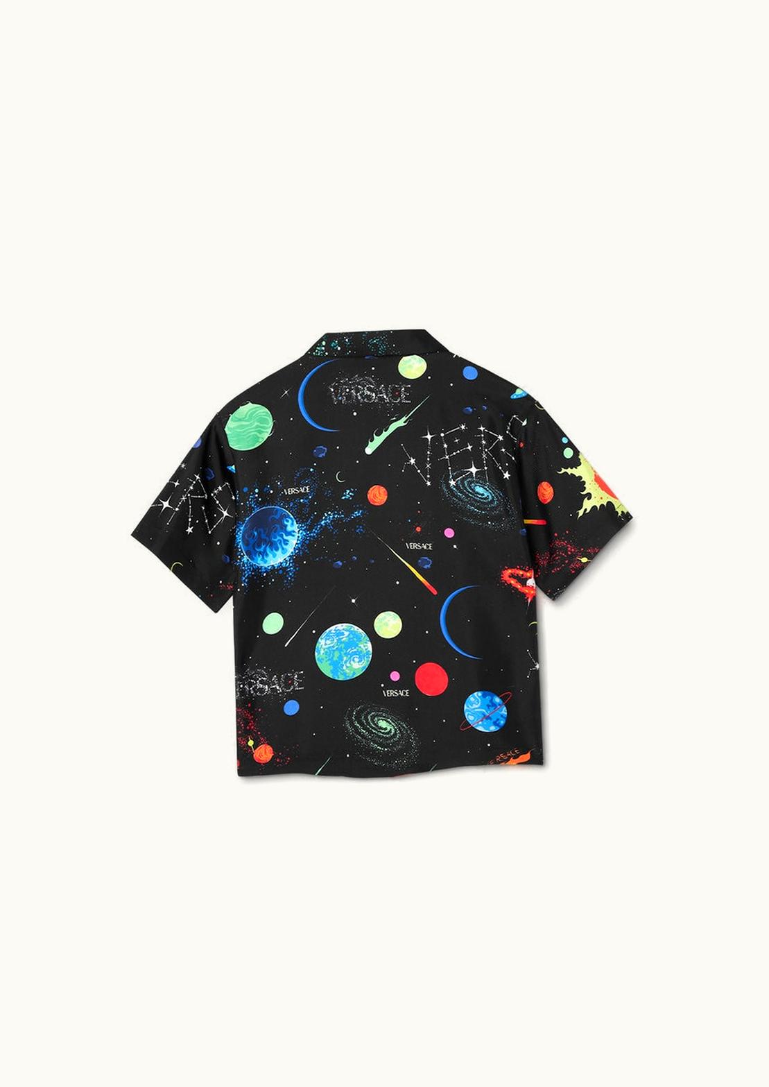 Versace Versace Galaxy Kids Silk Twill Shirt Short Sleeves Relax Notch Collar Blue