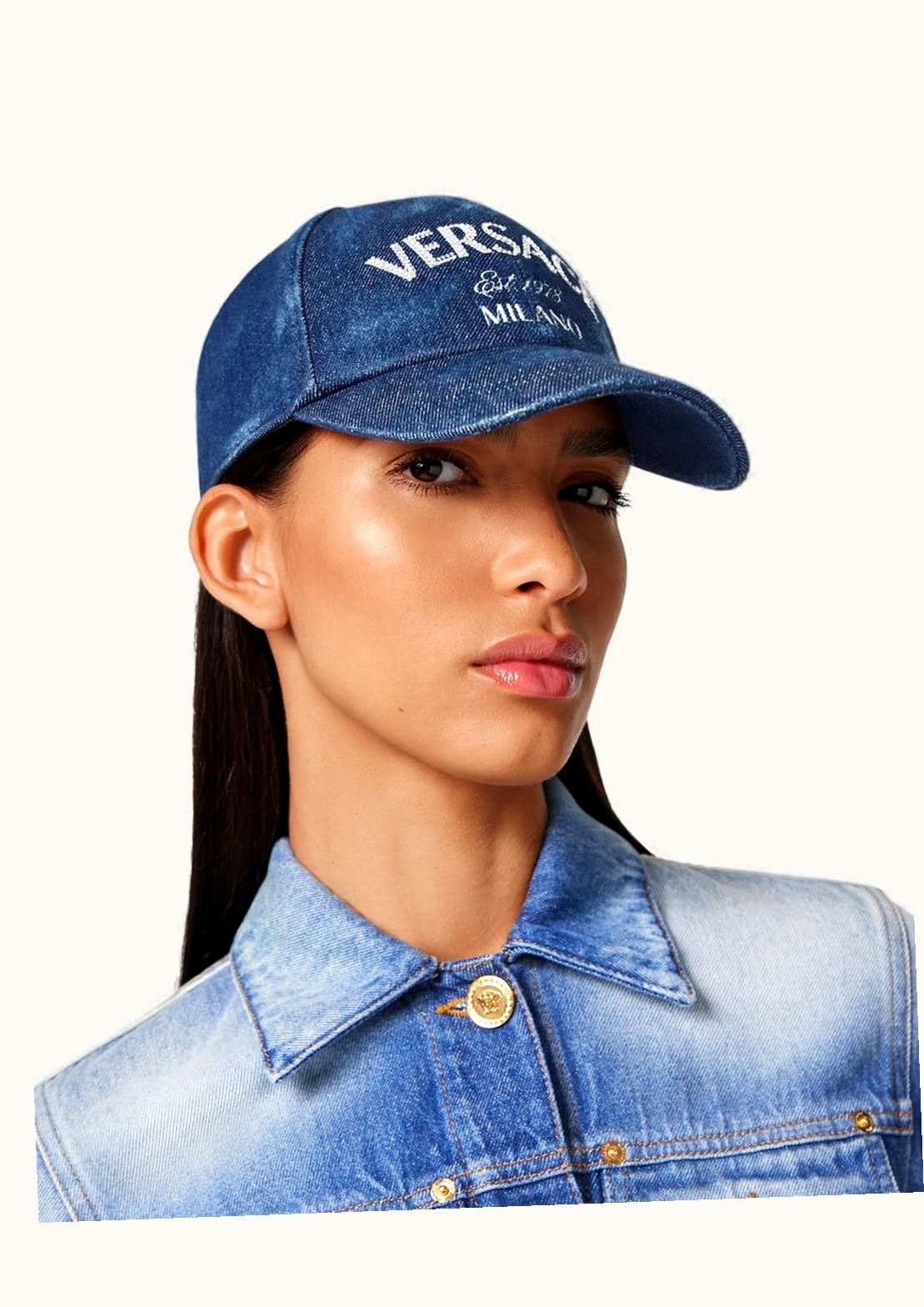 Versace Versace Milano Stamp Crystal Embellished Denim Baseball Cap Blue