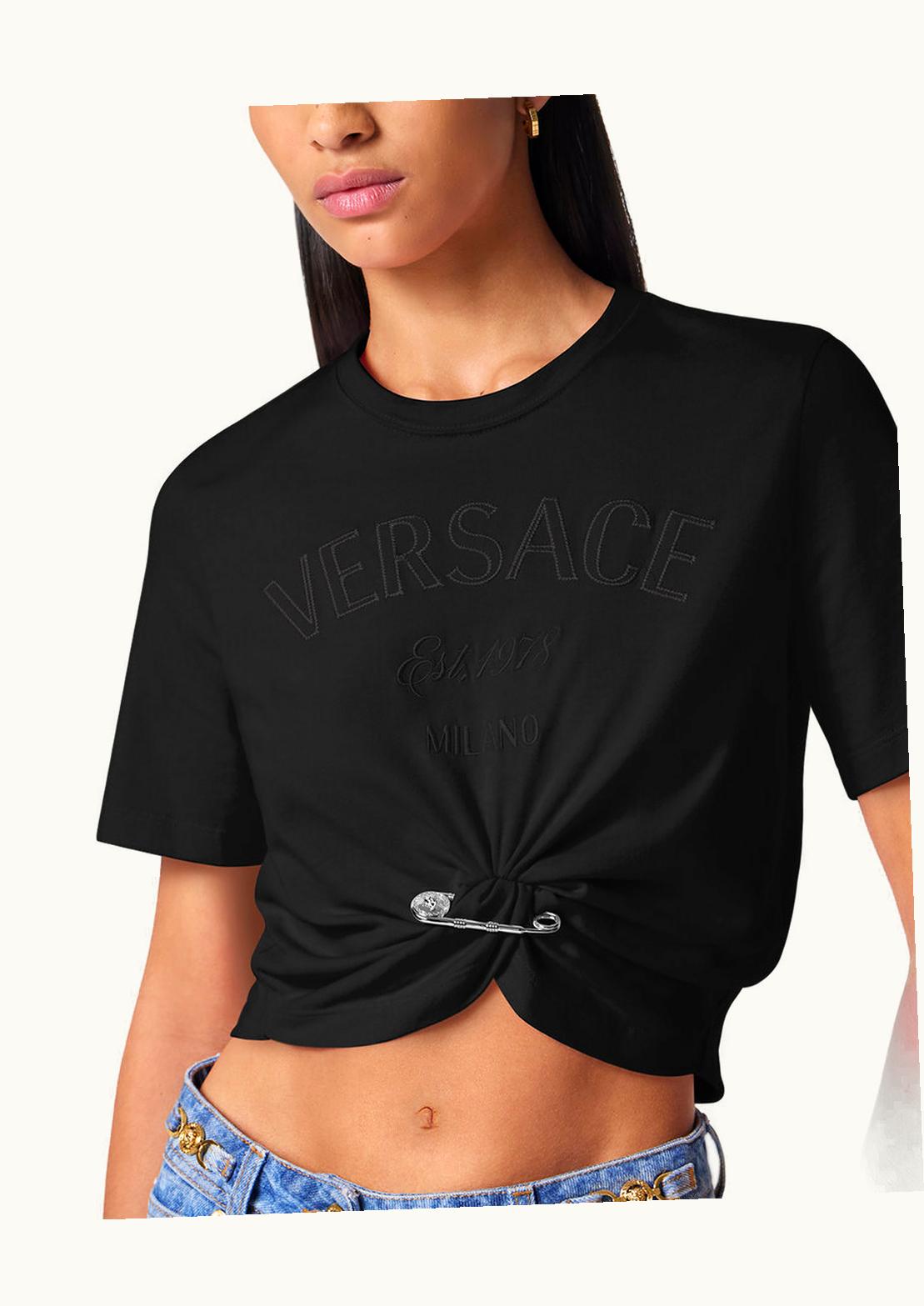 Versace Versace Milano Stamp Safety Pin Crop T-Shirt Black